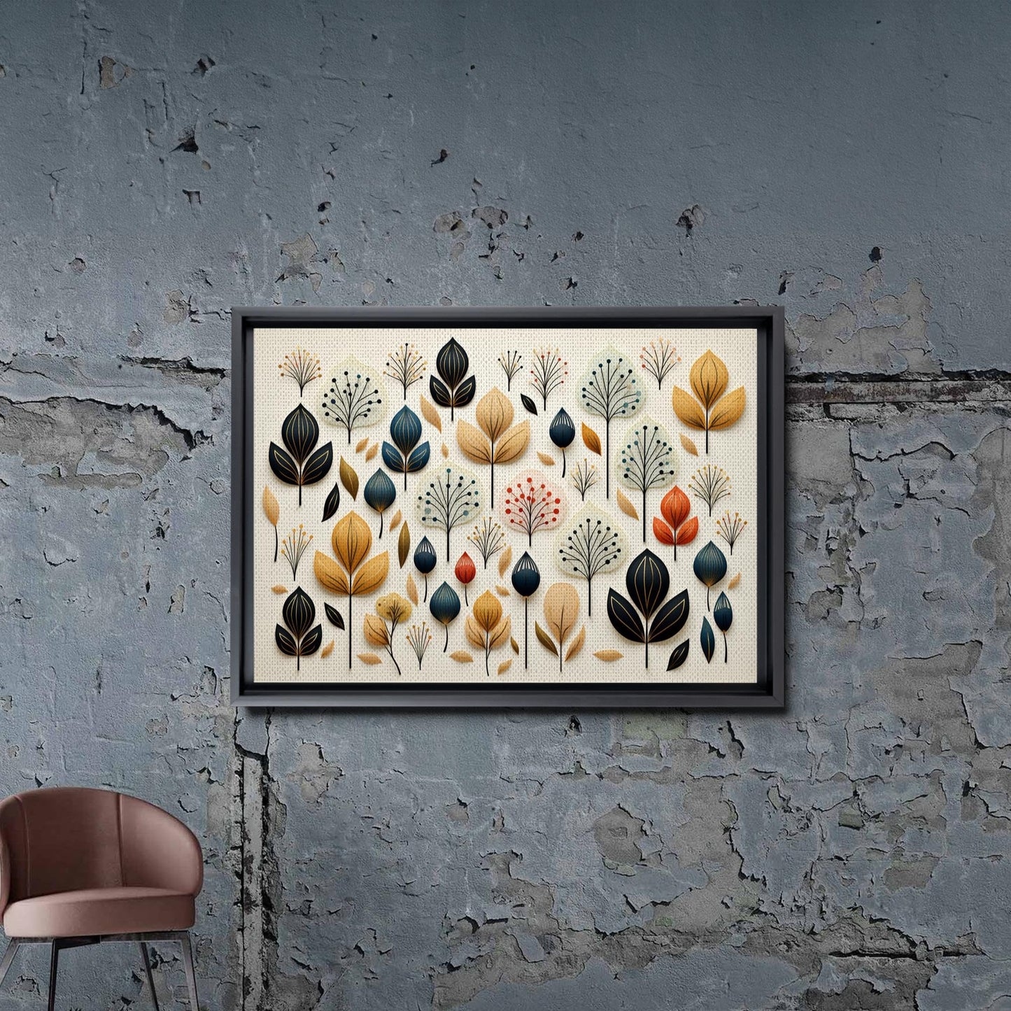 Scandinavian Folk Art, Black and Beige Abstract Botanical Wall Art for Scandinavian Home Decor, Decor Canvas, Art Print