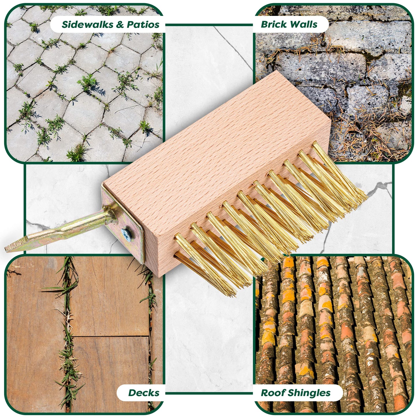 SCRUBIT Moss & Weed Remover Wired Grout Cleaner Brush, Great for Cleaning Decks, Pavers, Patios & Walkways Weed Scraper & Wire Brush Set, Combo w/2 Brush Heads & Scraping Hook - Grout Remover Tool