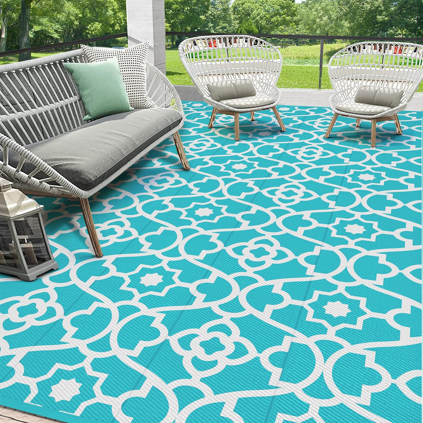 HEBE Outdoor Rug Waterproof 8x10, Plastic Straw Rug Camping Rug, Reversible Outdoor Patio Rugs RV Mat Clearance, Indoor Outside Floor Carpet for Porch,Deck,Camper,Balcony,Backyard