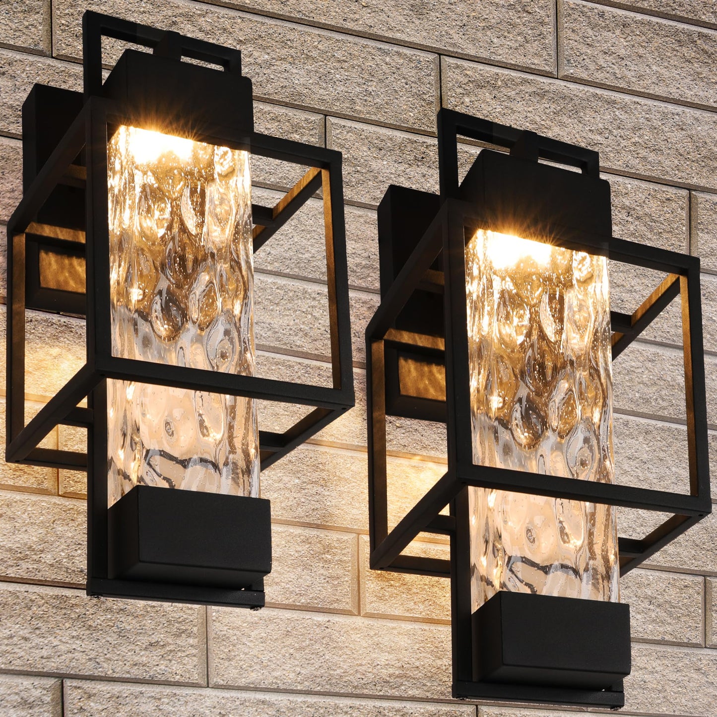 PARTPHONER Modern Outdoor Light Fixtures Dusk to Dawn Outdoor Lighting 2 Pack, 15" Exterior Wall Sconce Waterproof Porch Light, Outside Light for House with Water Glass for Garage Doorway