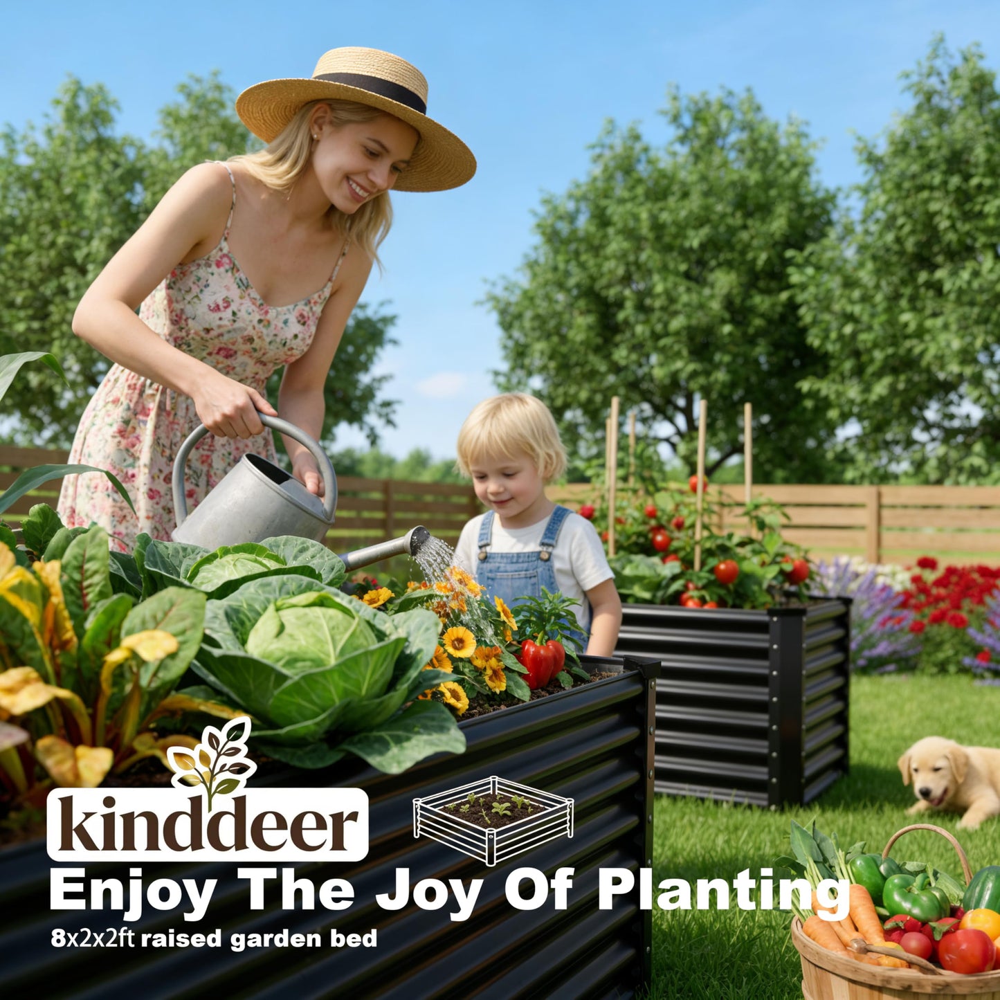 Kinddeer 8x2x2ft Raised Garden Bed Kit, Galvanized Planter Garden Boxes Outdoor, Metal Raised Garden Beds for Vegetables,Fruits, Flower,Black