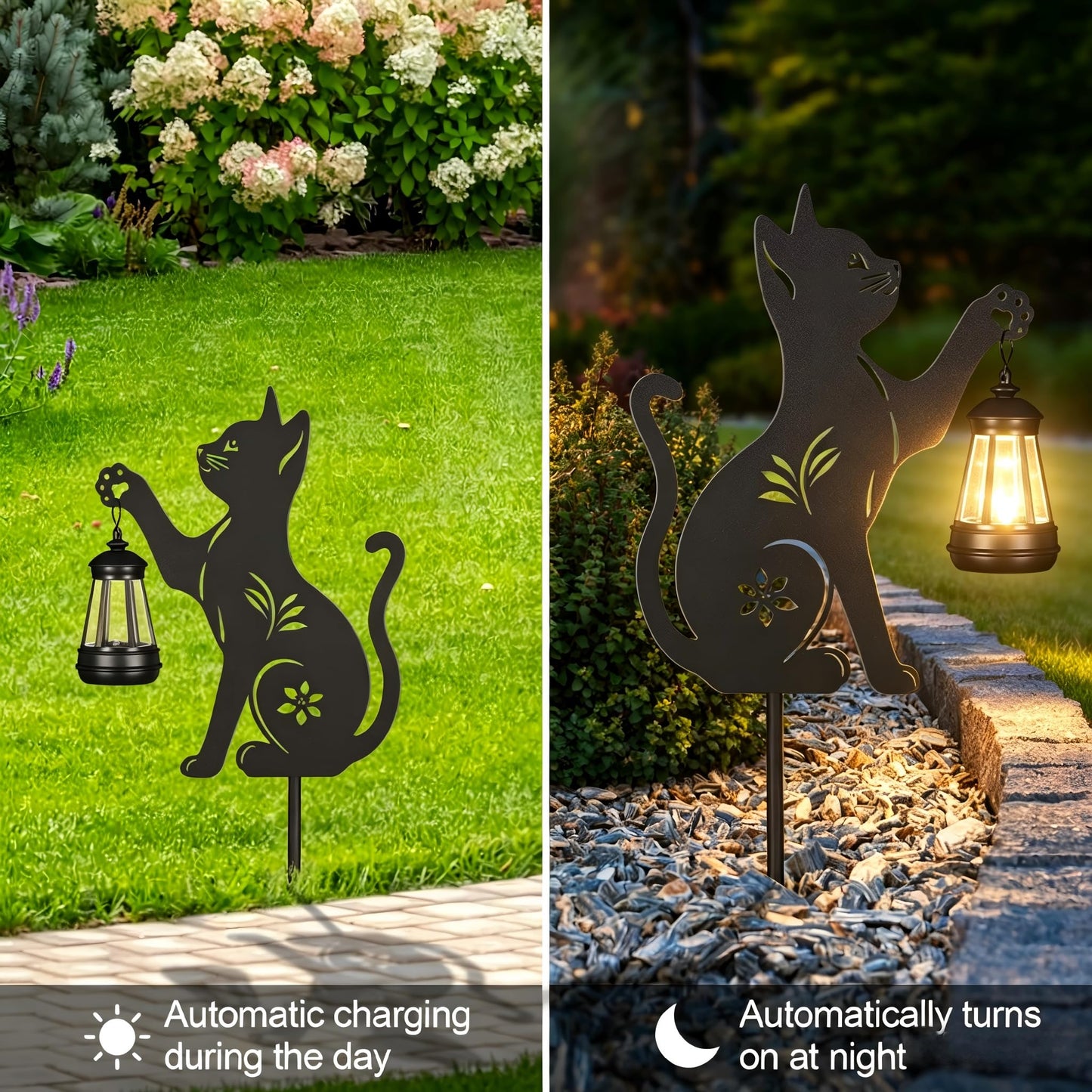 Doorkeer Solar Cat Lantern Outdoor 2Pack Hanging Black Cat Decor Solar Lights Birthday Gifts for Women Mom and Grandma Mother's Day Garden Stakes Metal Lawn Statue Patio Decorations Stakes