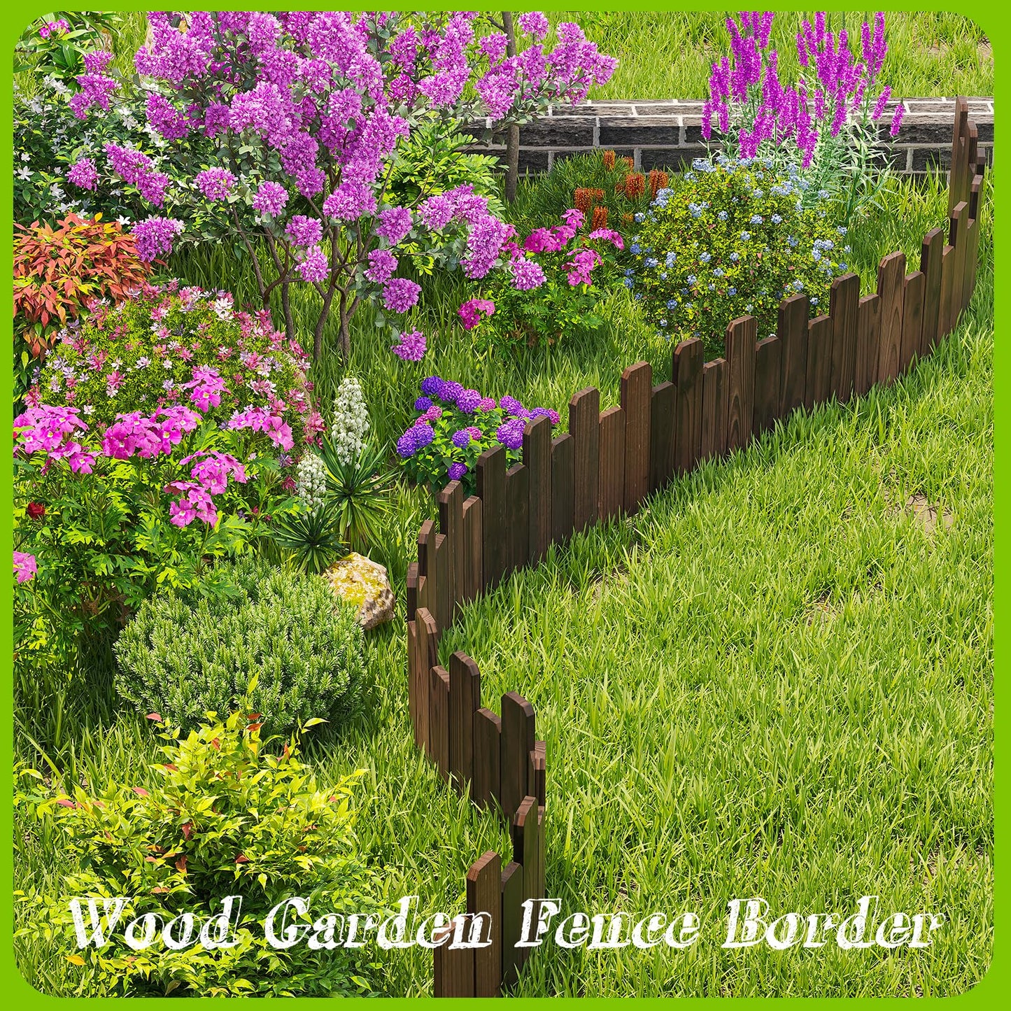 4FT Wooden Garden Edging Border Wood Garden Fence Decorative Landscape Edging Border Outdoor Wood Fence for Yard Tree Flower Bed Edging Borders (1PACK)