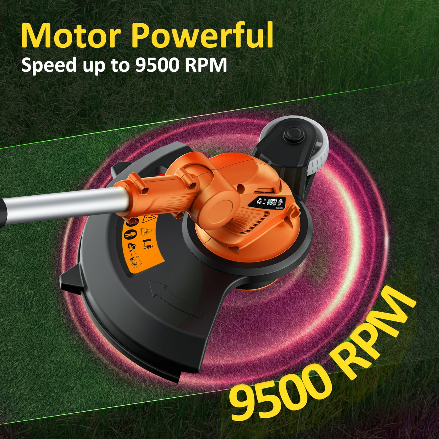 JAGROM Electric String Trimmer Cordless with 2x2.0Ah Battery, 20V Battery Powered 12-inch Lawn Mover & Edger Lawn Tool with Charger, Powered Grass Trimmer with 8pcs Spool Line for Yard, Garden, Orange