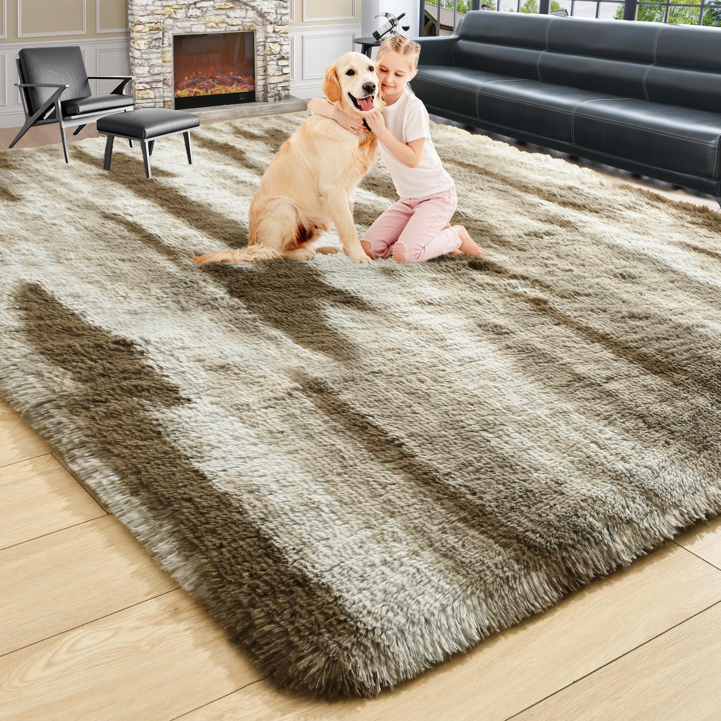 Noahas Fluffy 4x6 Area Rugs for Bedroom Living Room,Shag Khaki Thick Throw Floor Carpet,Soft Shaggy Bedside Non-Slip Plush Dorm Nursery Kids Rug