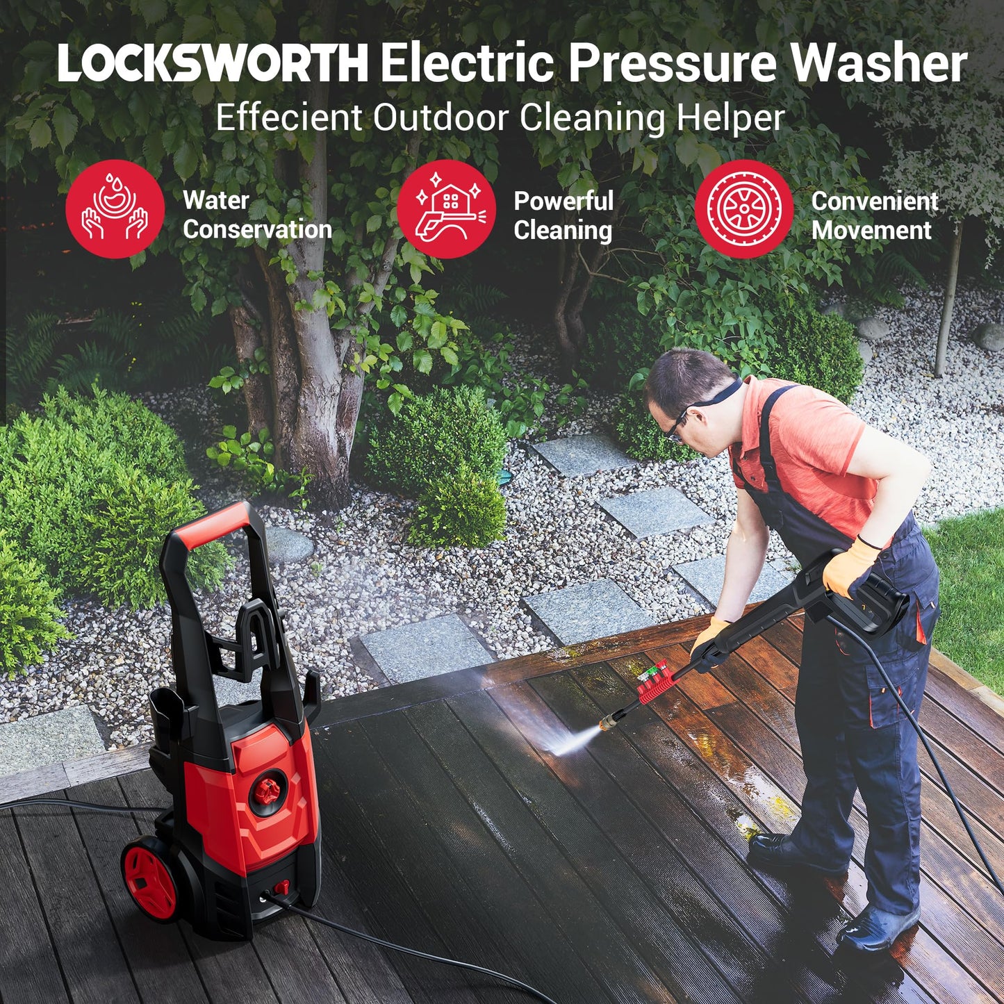Electric Pressure Washer Power Washer with Foam Cannon & 4 Quick Connect Nozzles, Portable High Pressure Cleaning Machine for Cars Driveways Patios Outdoor Cleaning