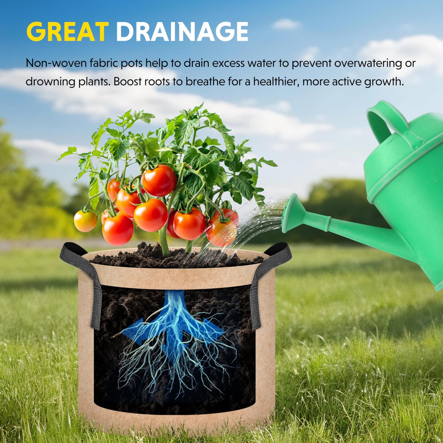 iPower 15 Gallon 5 Pack Grow Bags Nonwoven Fabric Pots Aeration Container with Strap Handles for Garden and Planting, 5-Pack Tan, 15 Gallon