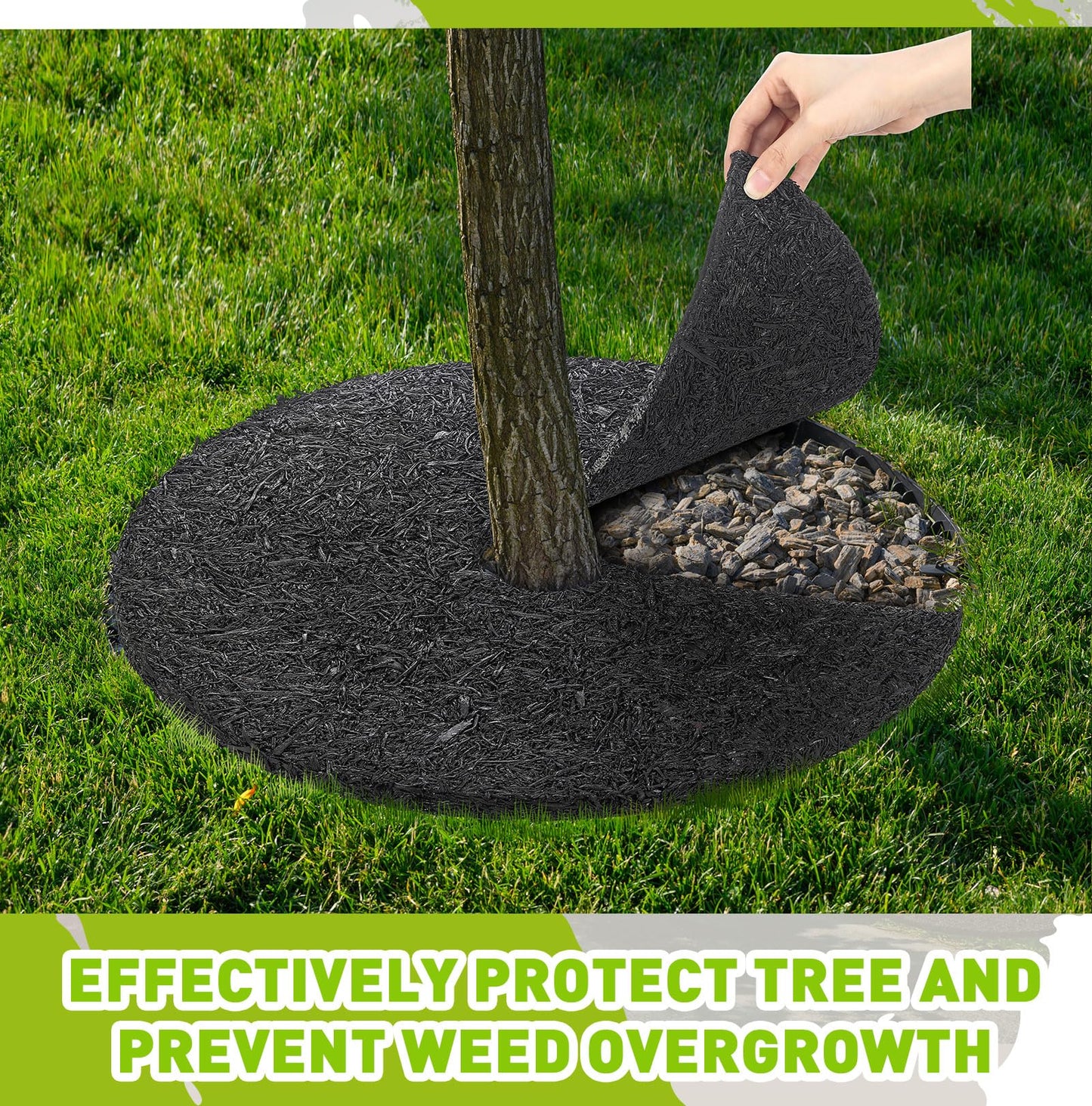Peryiter 6 Pcs Rubber Mulch Tree Ring, Heavy Duty Rubber Mulch Mat, Tree Protector Weed Barrier Mats, Round Root Barrier for Root Protection Weed Grass Control (20 Inches)