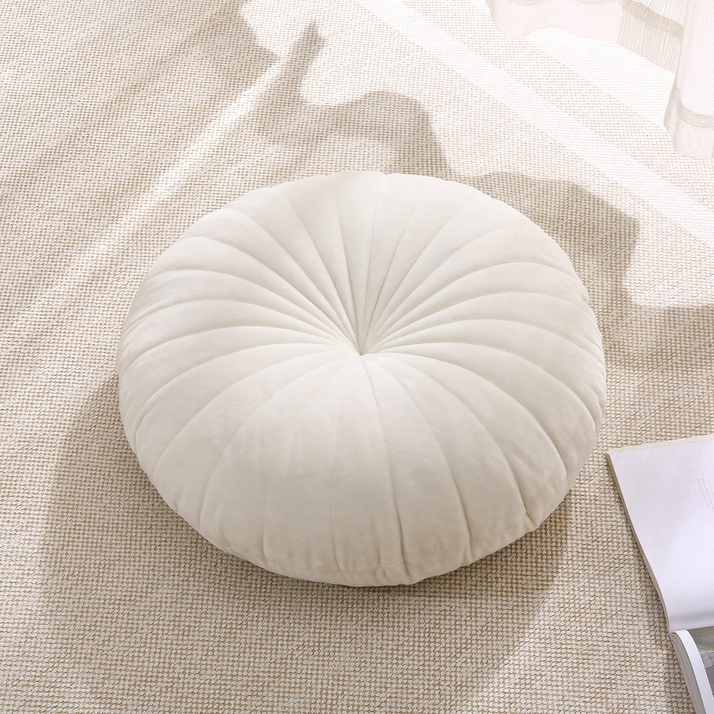 STRWARD Floor Pillow Meditation Cushion Round Large Floor Pillows Seating for Adults, Velvet Thick Floor Cushions for Yoga Living Room Balcony Outdoor Tatami（Beige）