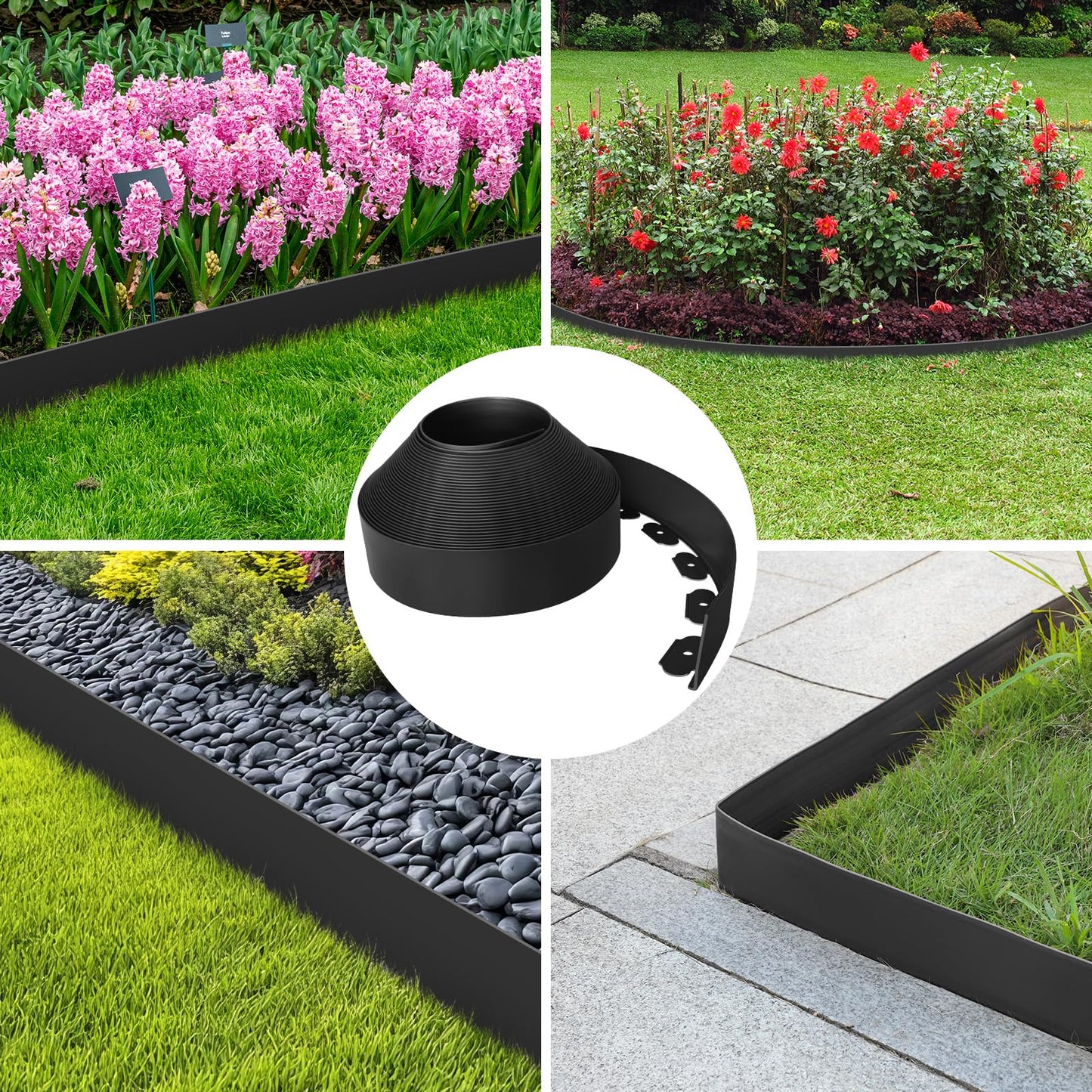 4-Inch x 100 FT Landscape Edging Border with 150 Stakes, Plastic Garden Edging Border Kit, Flexible No Dig Lawn Edging Border for Garden Flower Beds Yard Pathway Paver (Black)