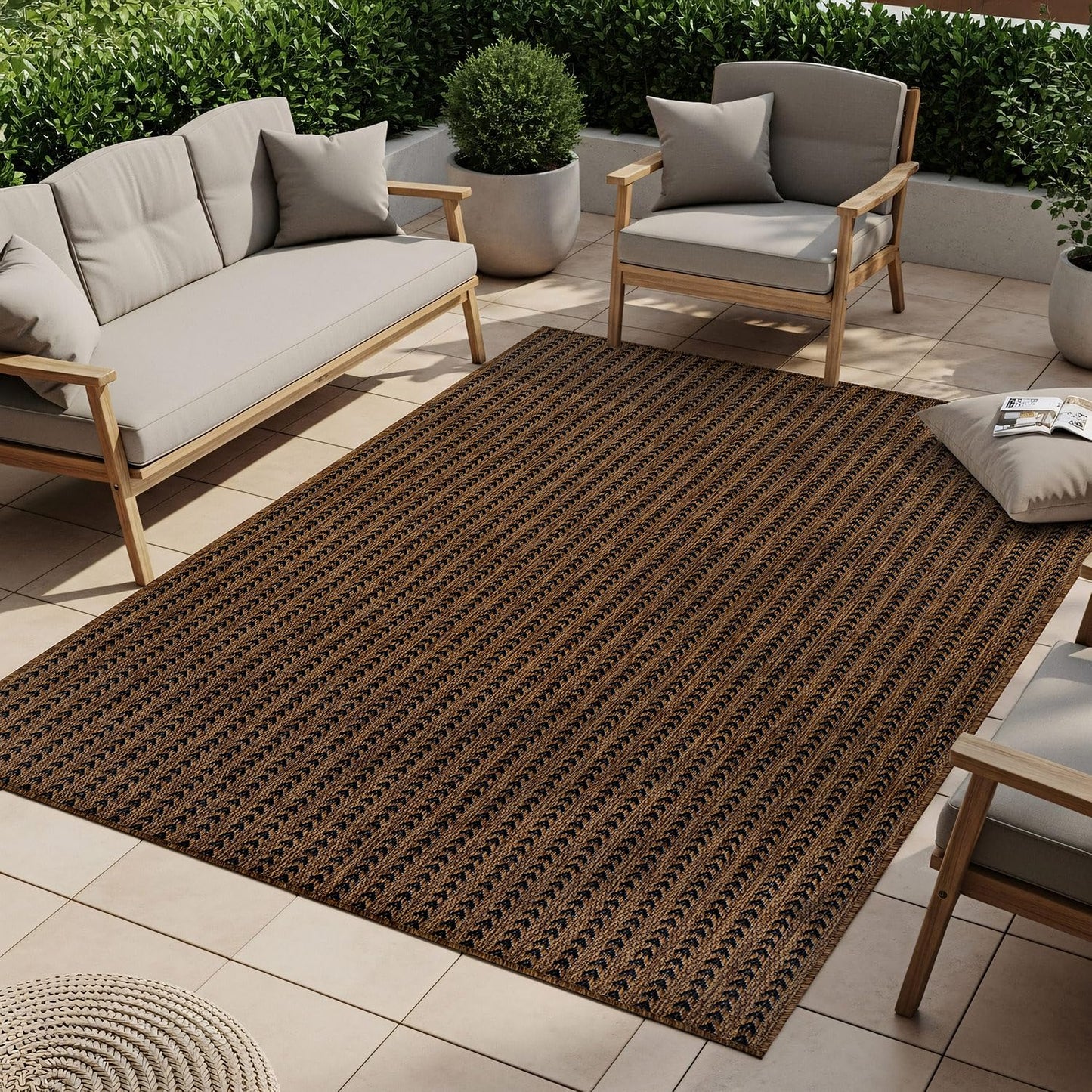 Washable Outdoor Rug 6x9 Modern Area Rugs Outdoor Carpets Striped Pattern Non Shedding Waterproof Easy Clean Patio Deck Porch Living Room Bedroom Garden RV (6 X 9 Gold)