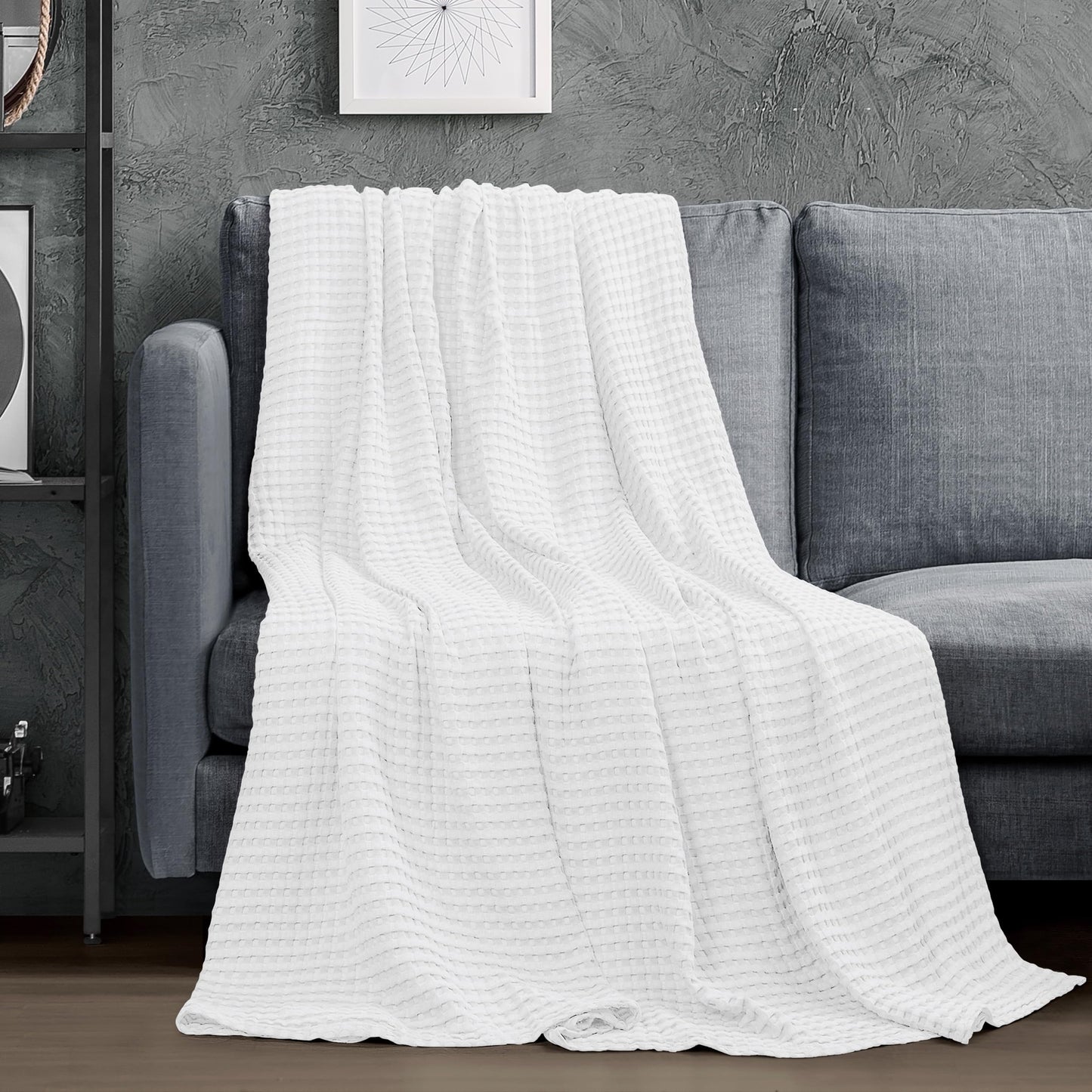 Utopia Bedding 100% Cotton Waffle Weave Blanket Queen Size for Bed - Lightweight, Breathable Summer Blankets Soft and Cozy, Gift for Mother’s Day Home Decor (White, 90x90 Inch)