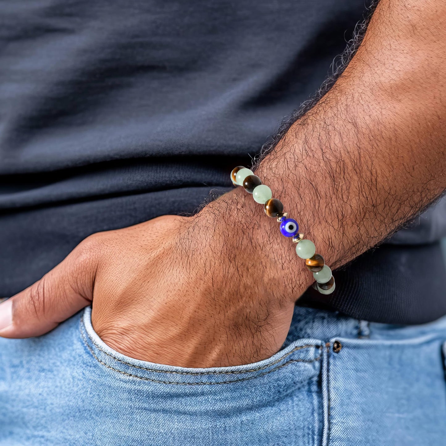 DLYFNVEV Money Attraction Bracelet Wealth Luck Fengshui Green Aventurine Tigers Eye Evil Protection Beaded Healing Crystal Natural Stone Jewelry Gifts For Men