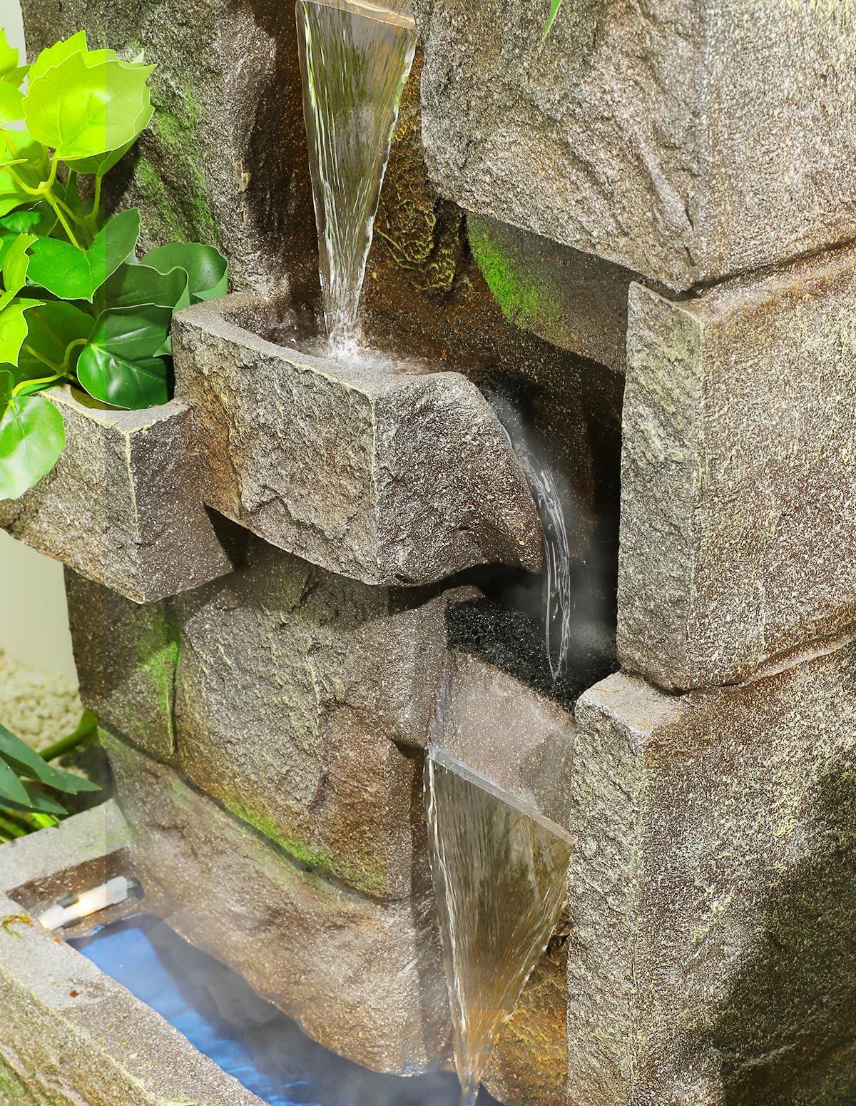EKRISON 41.7" Outdoor Water Fountains 3 Tier Modern Floor-Standing Fountain with LED Lights and Pump Outdoor Rock Waterfall Fountain for Garden, Yard, Porch, Patio, Home Decor, Yellow