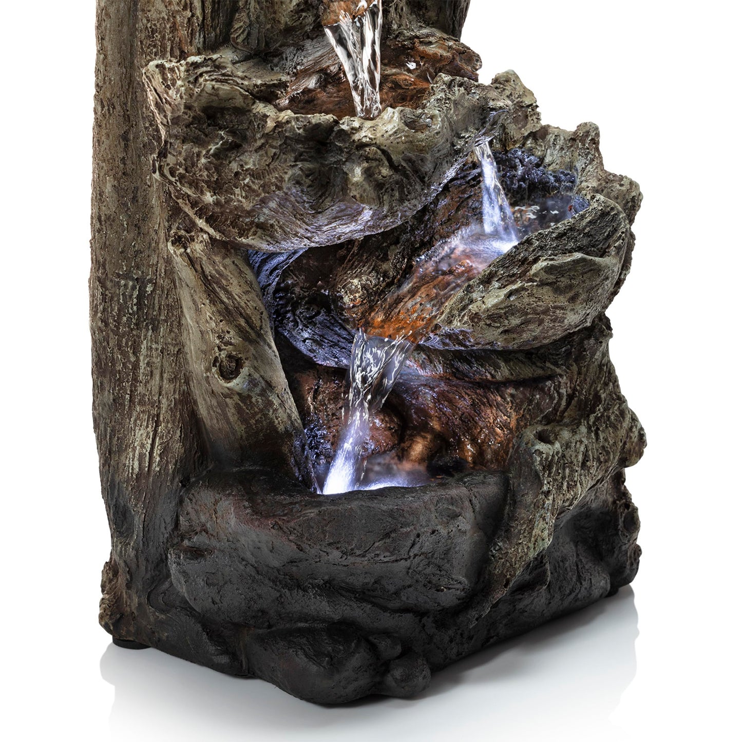 Alpine Corporation | 14"H Indoor Tiered Log Tabletop Fountain with LED Lights — Cascading Waterfall Design Creates Relaxing Ambiance for Home & Office Décor