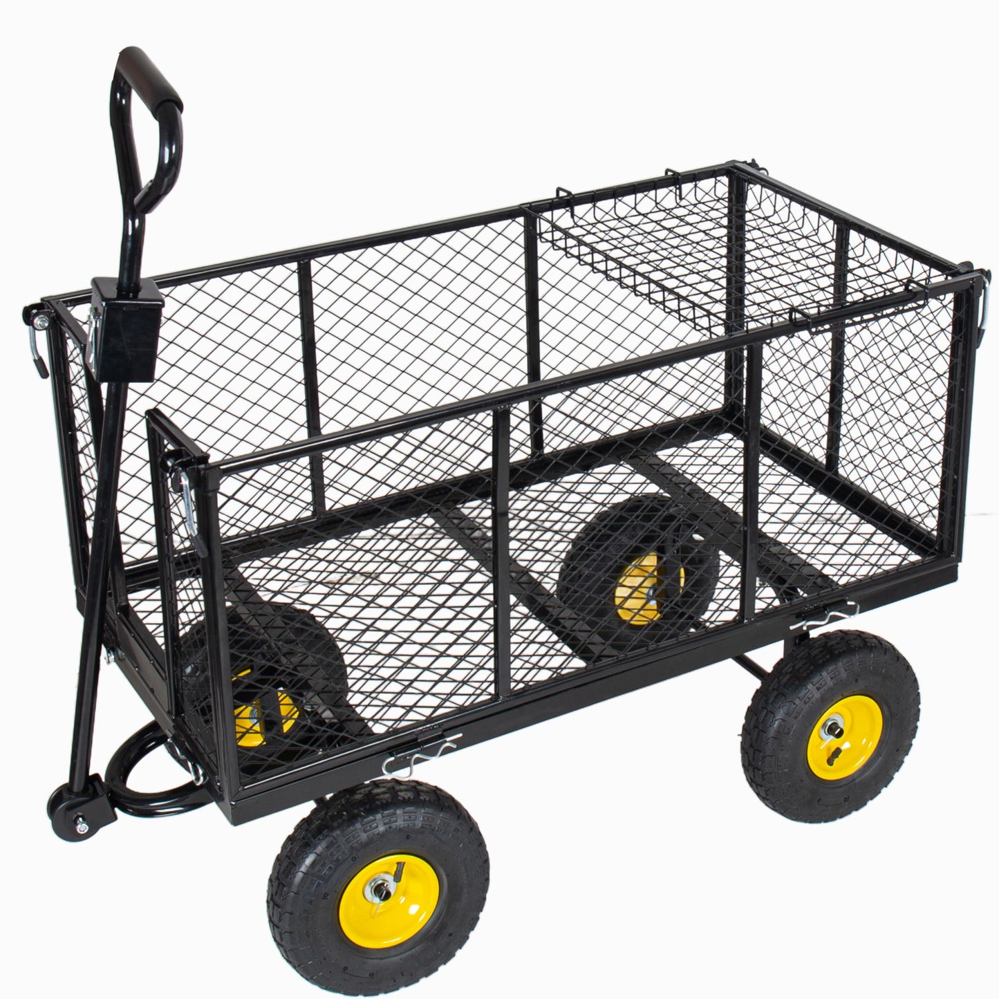 4-in-1 Heavy Duty Garden Wagon Utility Cart 880LBS, Steel Mesh Dump Wheelbarrow with 10" All-Terrain Wheels, Removable Sides & Liner, Extra High Fence, Outdoor Lawn Patio Yard Landscaping, Black