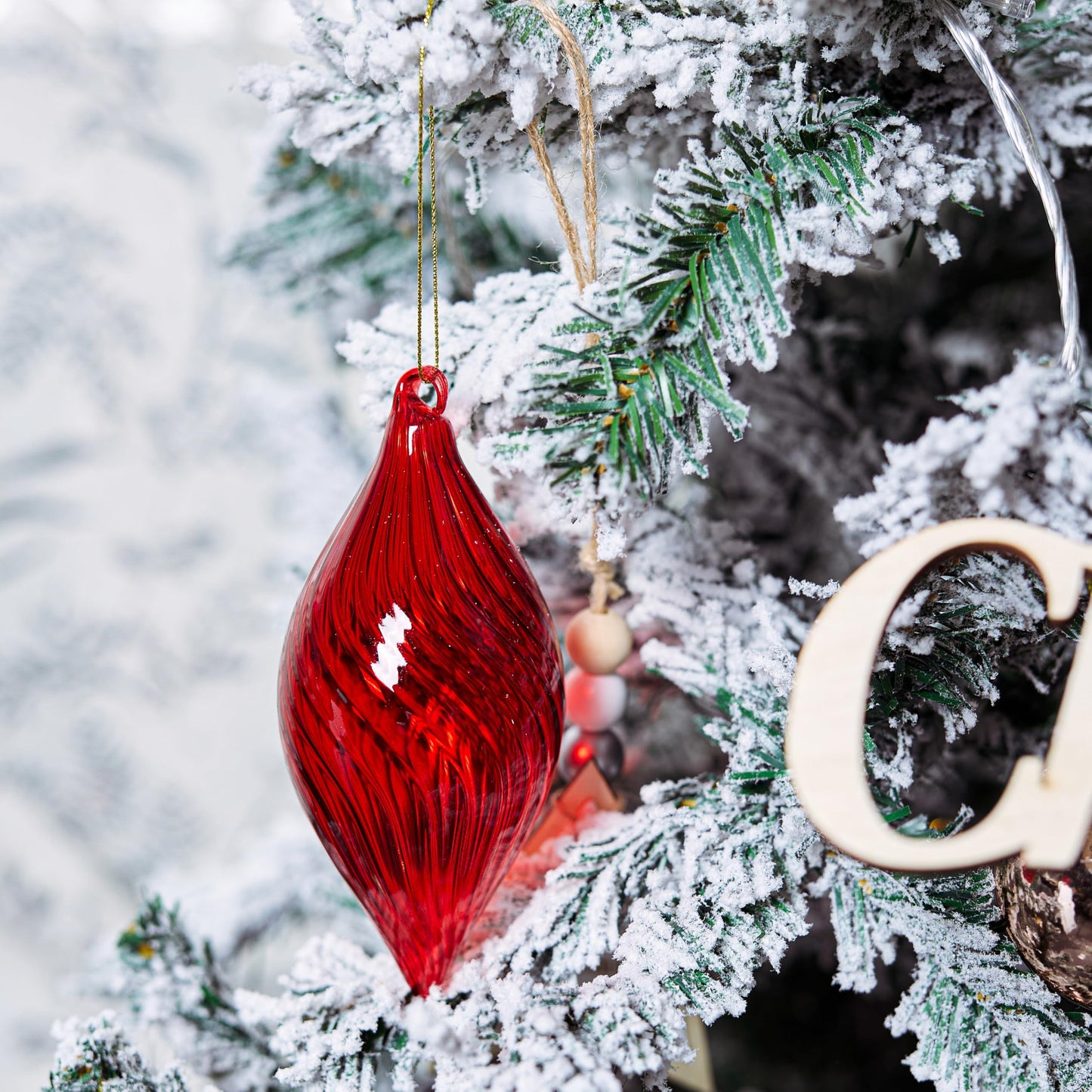 3 Pcs Hand Blown Glass Christmas Ball Ornaments Hanging Xmas Tree Decorations for Home Wedding Birthday Party Holiday (Red)