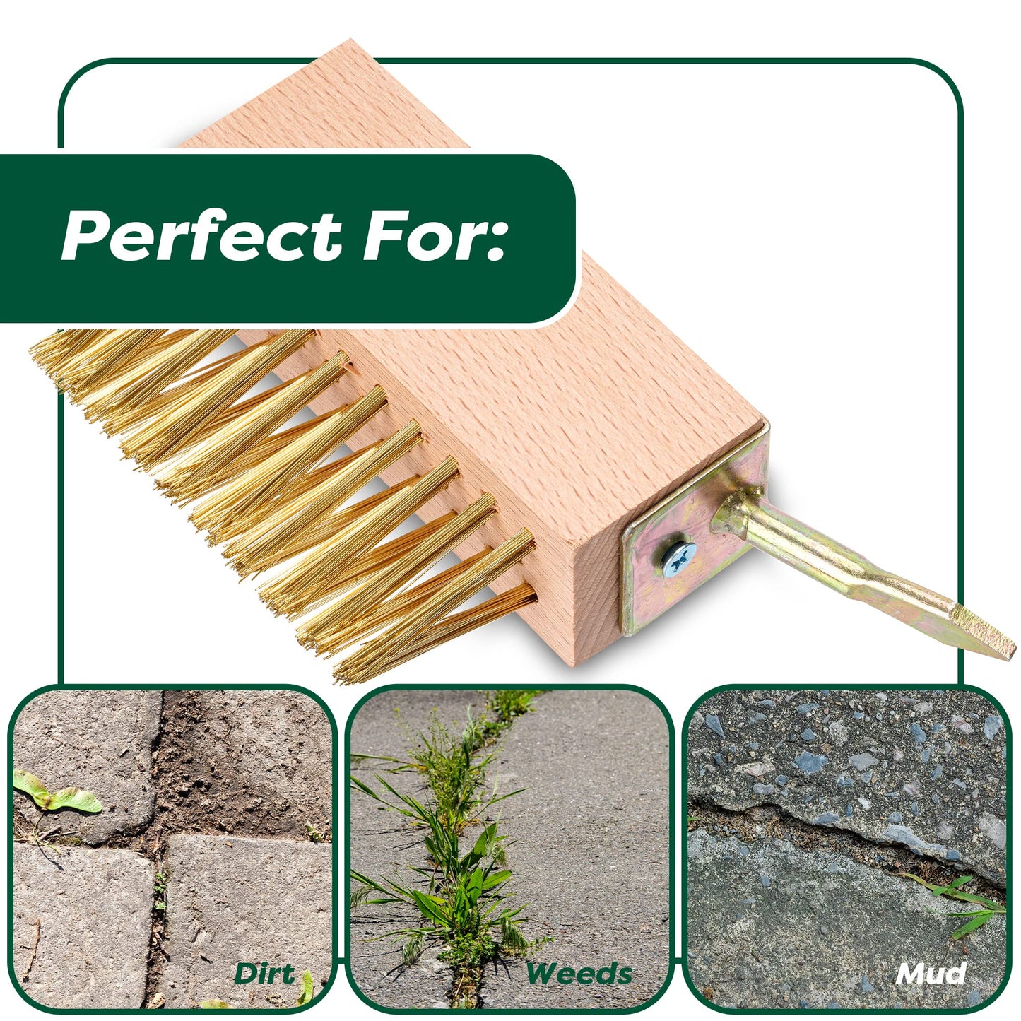 SCRUBIT Moss & Weed Remover Wired Grout Cleaner Brush, Great for Cleaning Decks, Pavers, Patios & Walkways Weed Scraper & Wire Brush Set, Combo w/2 Brush Heads & Scraping Hook - Grout Remover Tool
