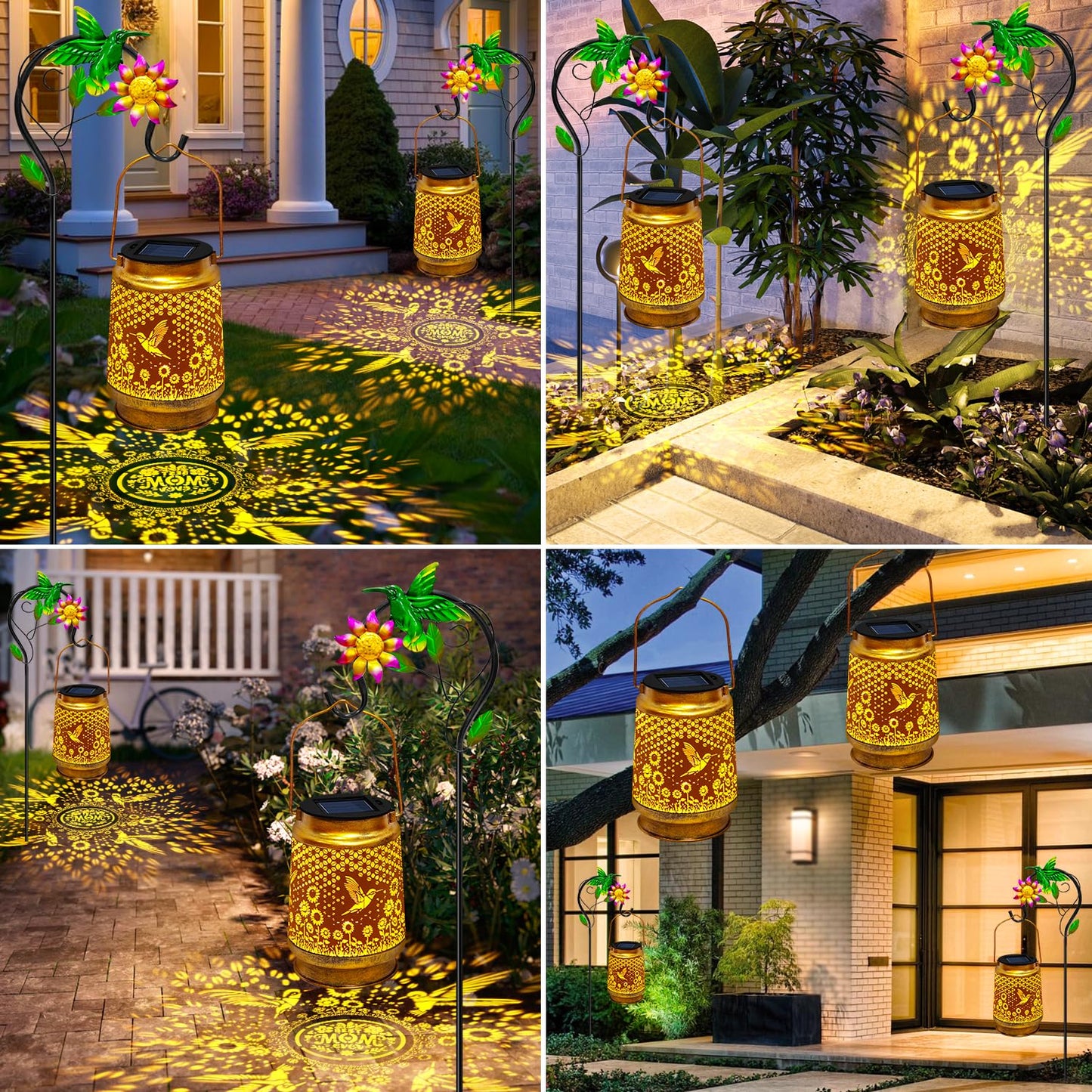 Mothers Day Gifts Solar Lanterns Outdoor Waterproof Hummingbird with Shepherd Hook,Hummingbird Garden Decor Birthday Gifts for Women Mom,Hanging Solar Lights Metal Bird Decorative for Yard,Patio,Porch