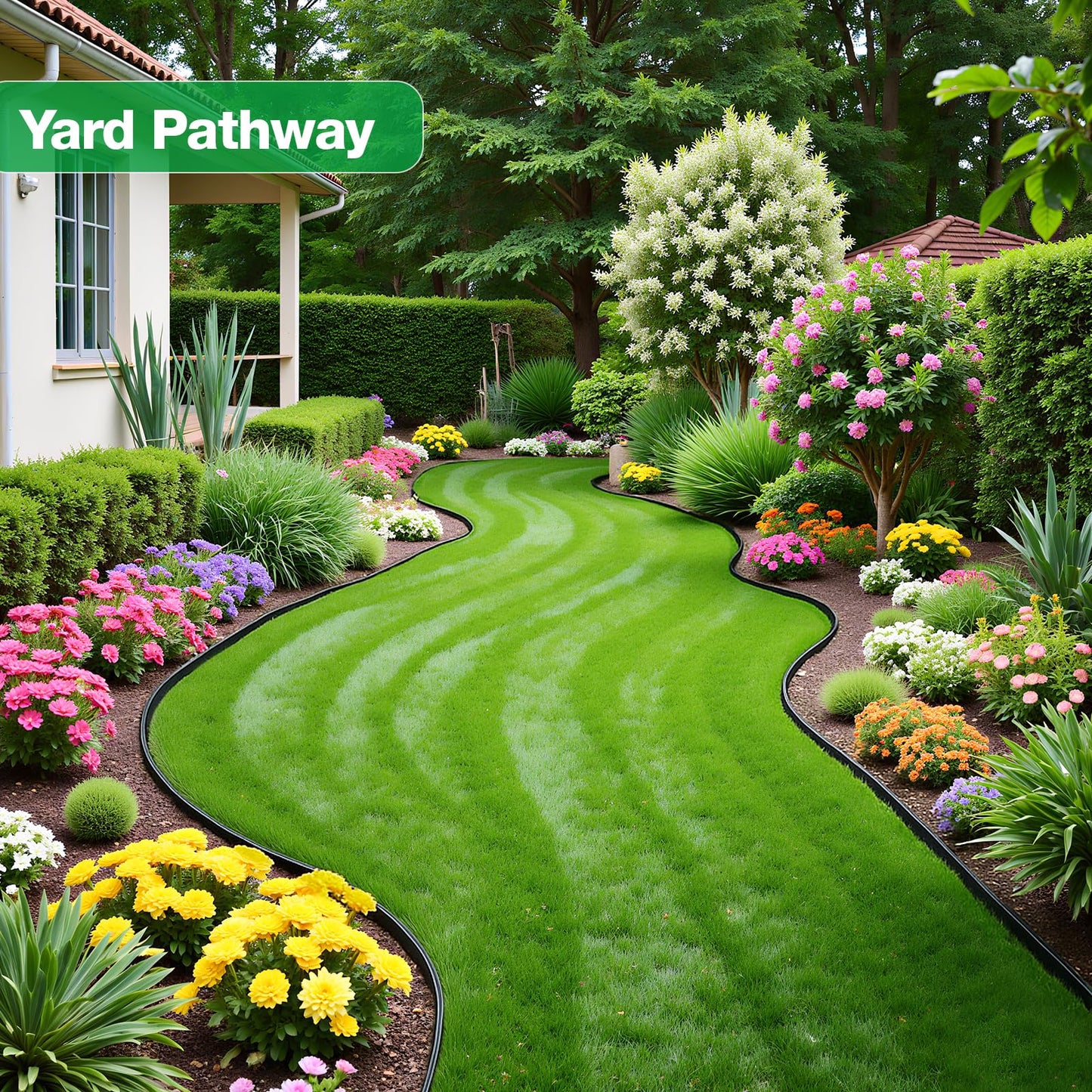MIXC Garden Edging Border, 100FT 2 Inch Tall Plastic Landscape Edging with 150 Stakes, Flexible Tool-Free Lawn Border for Yard, Flower Bed & Landscaping