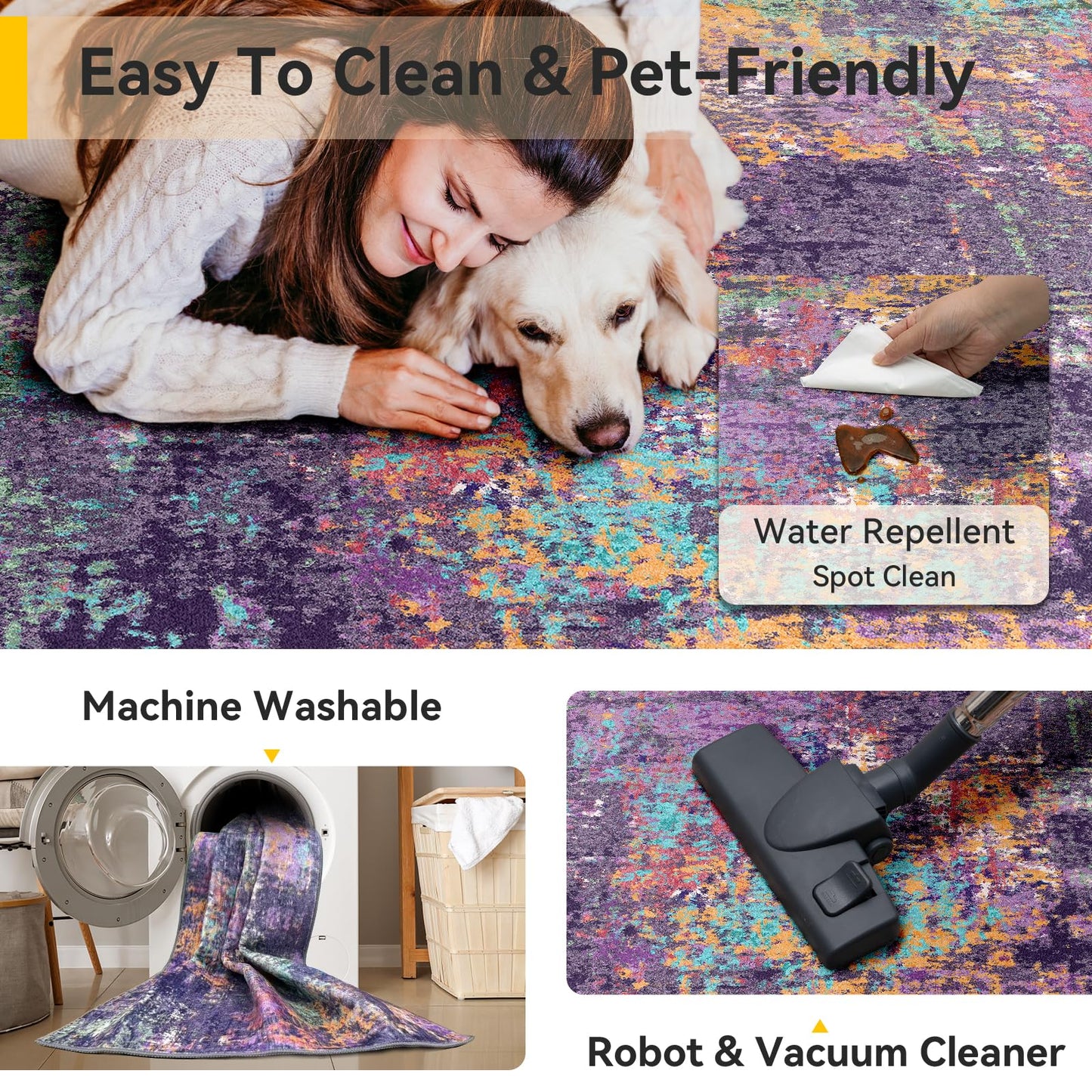RELEANY Washable Area Rugs 5'x7' Non-Slip Modern Abstract Soft for Living Room Entryway Bedroom Nursery, Print Pattern, Purple Orange Blue Green Rust Red Colorful