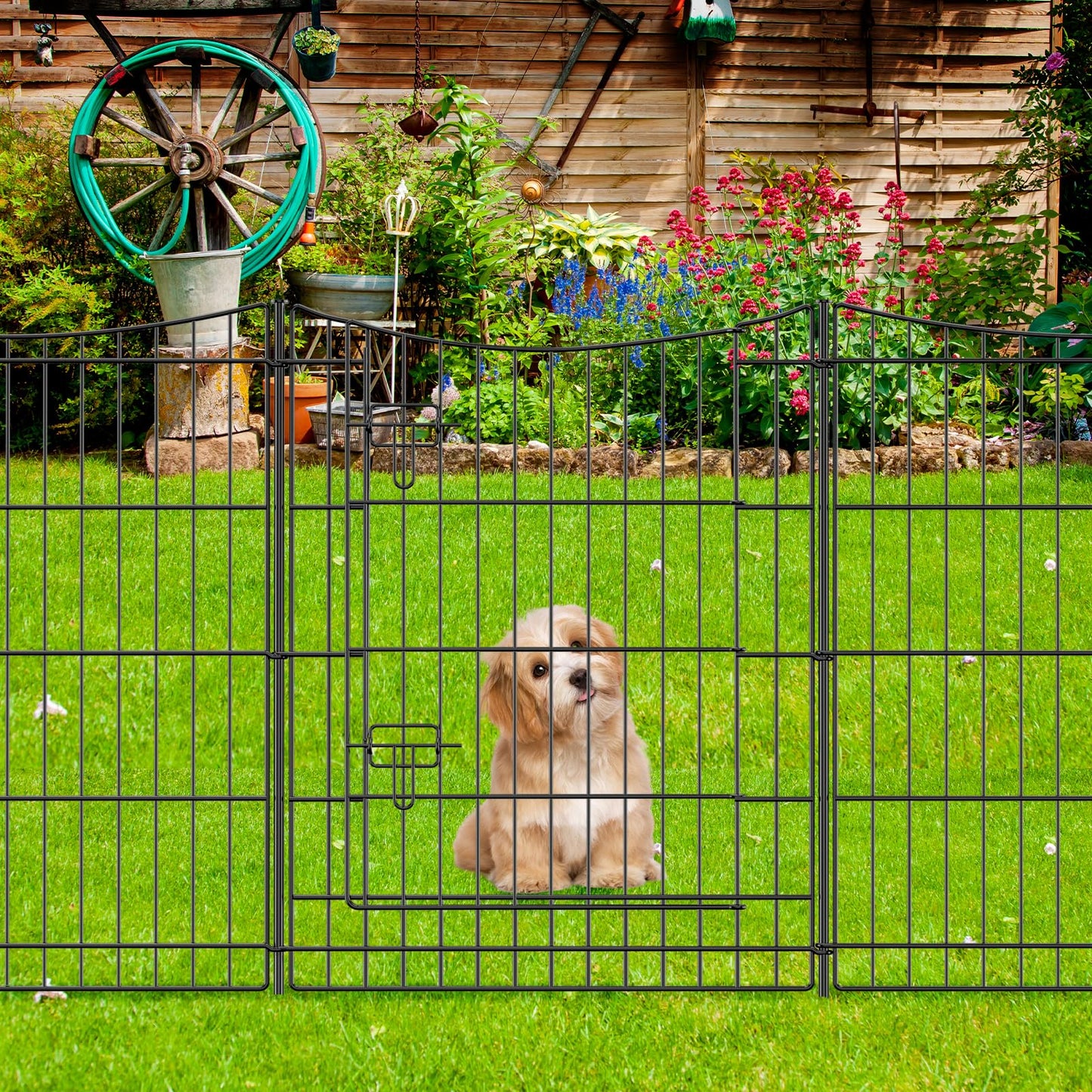 INJOPEXI Garden Fence 12 Panels 23.6ft (L)×30in (H) Decorative Metal Fences with 11 Panels + 1 Gate, No Dig Animal Barrier Fencing Rustproof Wire Temporary Rabbit Dog Fence Border for Outdoor Yard