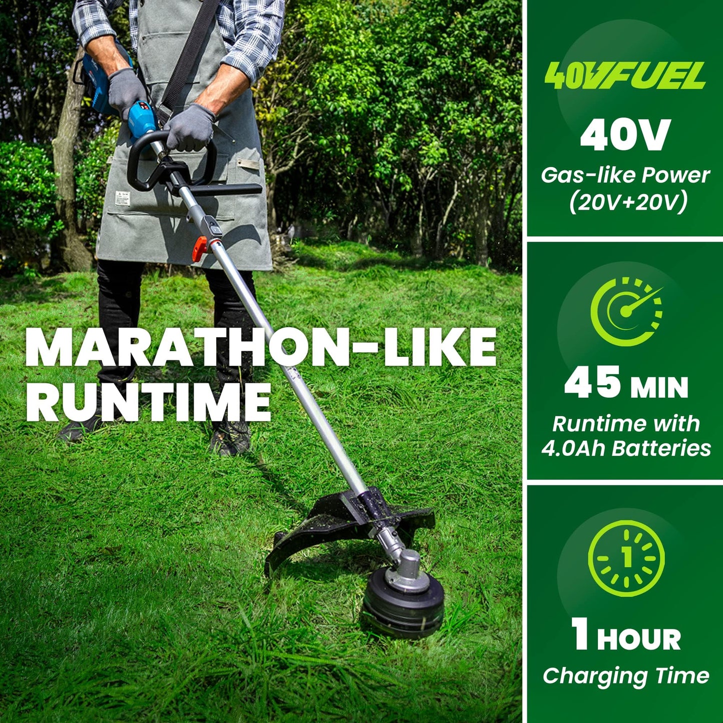 DongCheng Brushless String Trimmer, 6000RPM, 40V Cordless String Trimmer with Comfortable Shoulder Strap, 15" Weed Wacker, 2 x 4.0Ah Batteries & Fast Charger