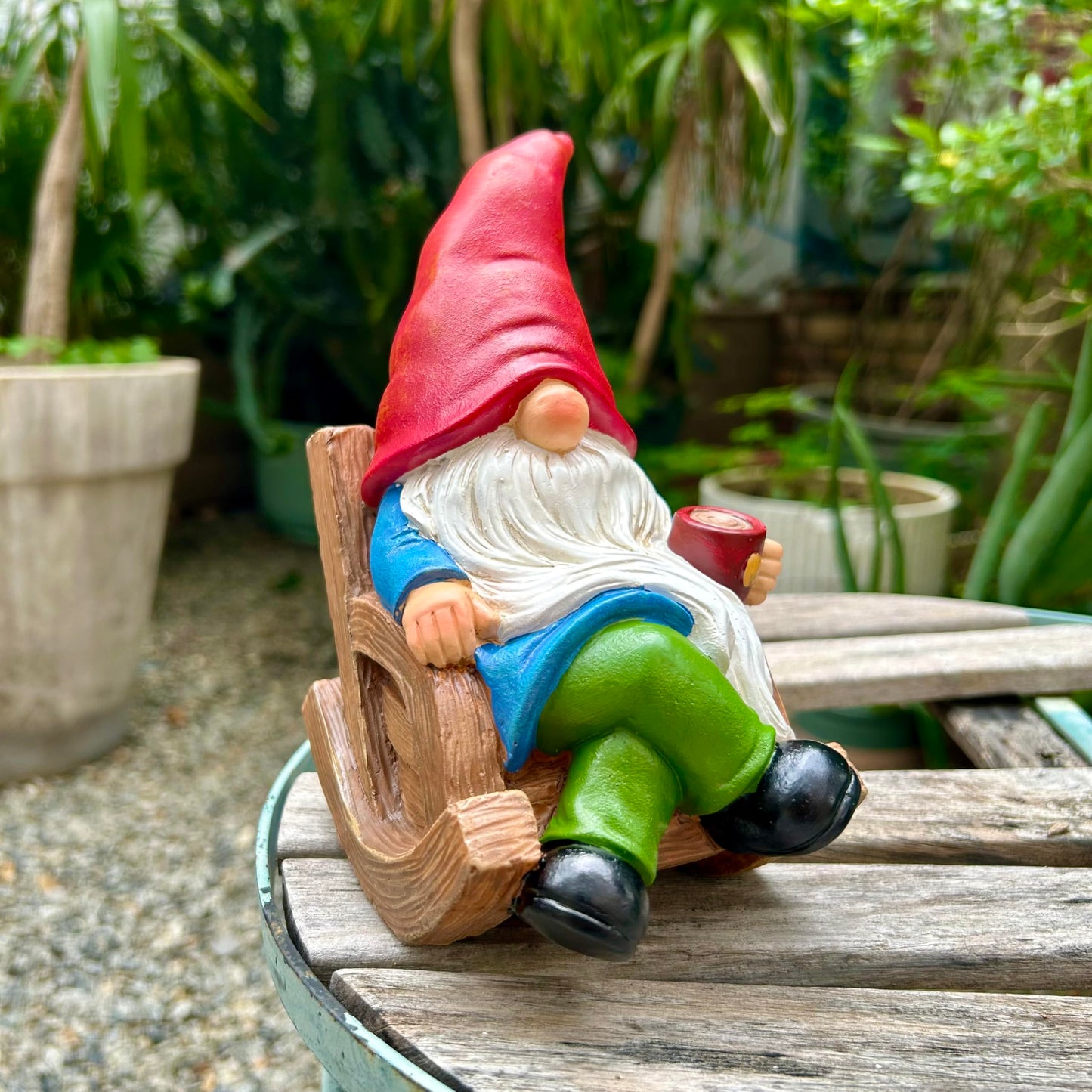 Drinking Coffee Faceless Garden Gnome Statue Decoration 7.1" Figurine Ornament for Indoor Outdoor Home Patio Yard Lawn
