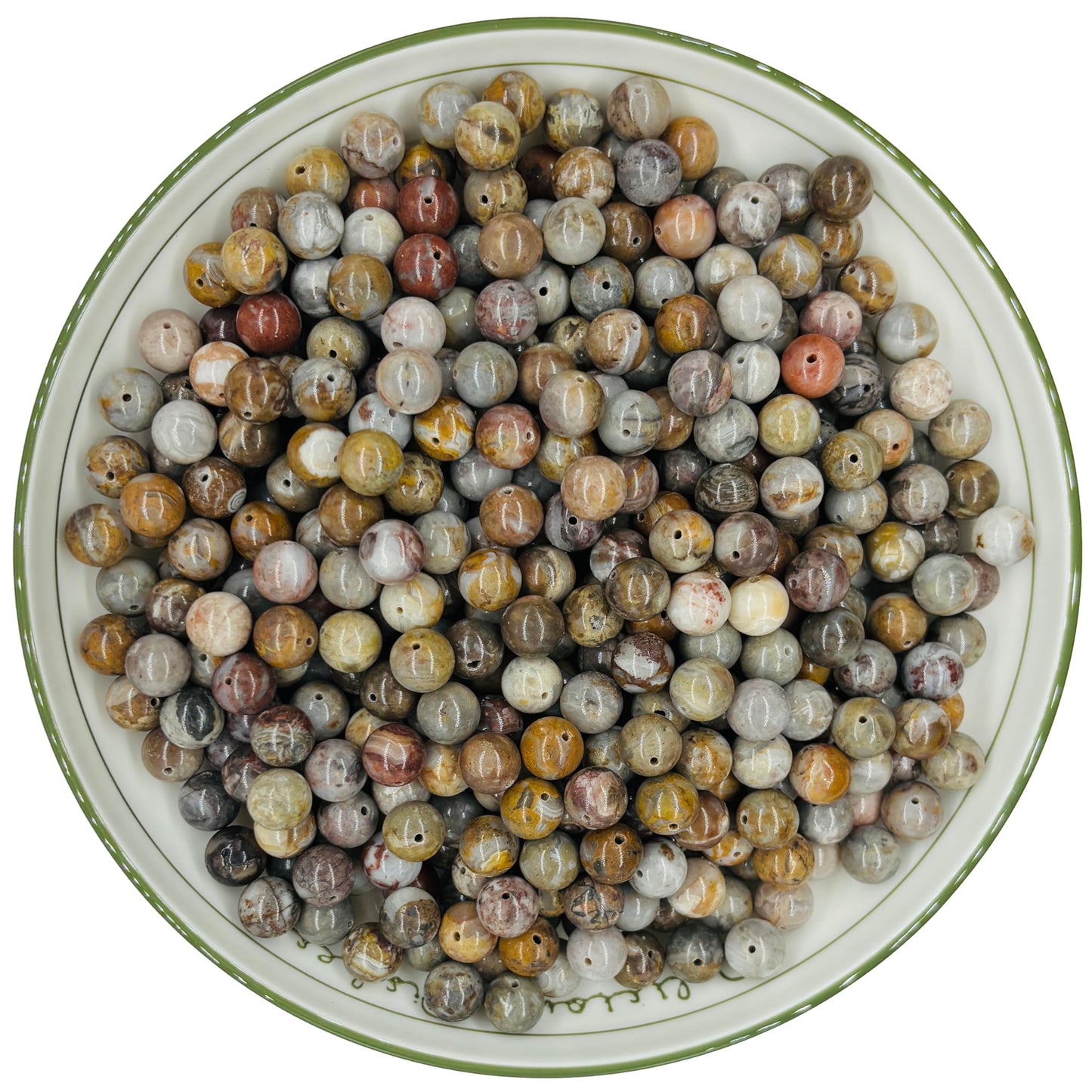 WHNKFB 10mm 50PCS Natural Red Crazy Lace Agate Round Beads, Mexican Fire Banded Loose Stone Beads for Jewelry Making Craft - 6mm 8mm 10mm Options with Free Elastic Cord