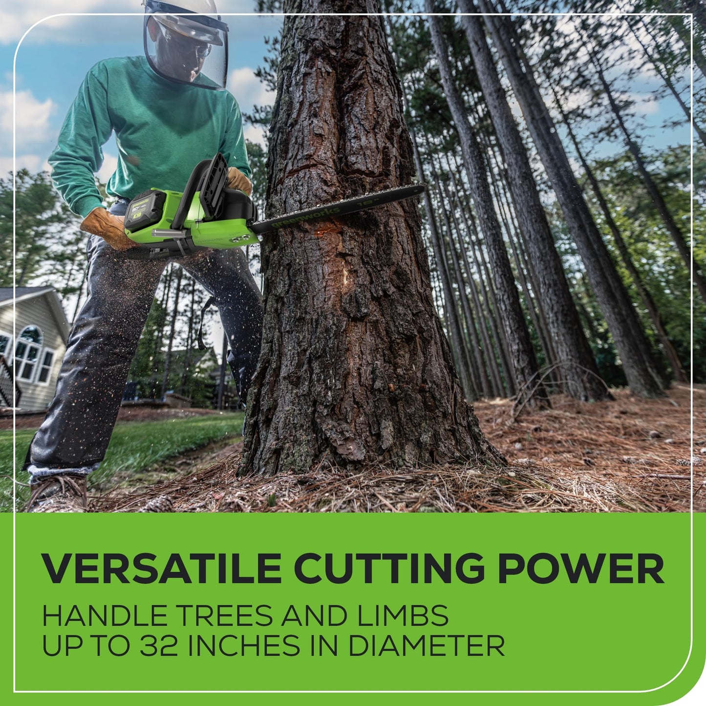 Greenworks 80V 16" Brushless Cordless Chainsaw (Great For Tree Felling, Limbing, Pruning, and Firewood), 75+ Compatible Tools, 2.5Ah Battery and Charger Included