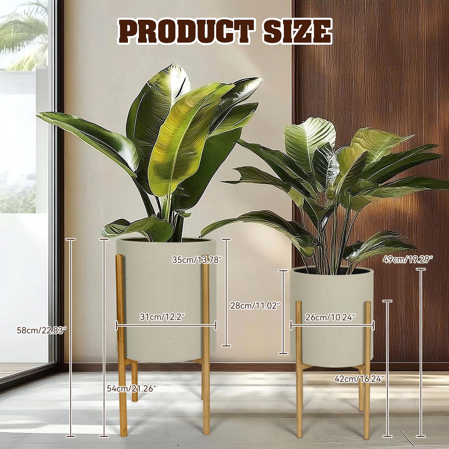 Oakrain Plants Pots with Stand, Set of 2 Planters for Indoor Plants, Modern Decorative Metal Flower Pots for Living Room, Garden, Balcony, 10"&12", Cement Gray Frosted