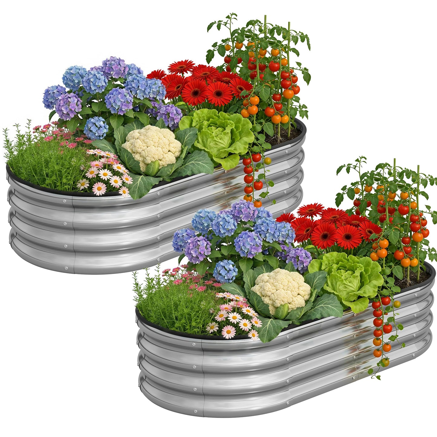 Anmiro Planter Raised Beds Metal Kit, 4×2×1ft 2 Pack for Outdoor Planter Boxes with Easy Assembly,Oval Large Galvanized Garden Beds for Vegetables, Fruits, Flower Silver