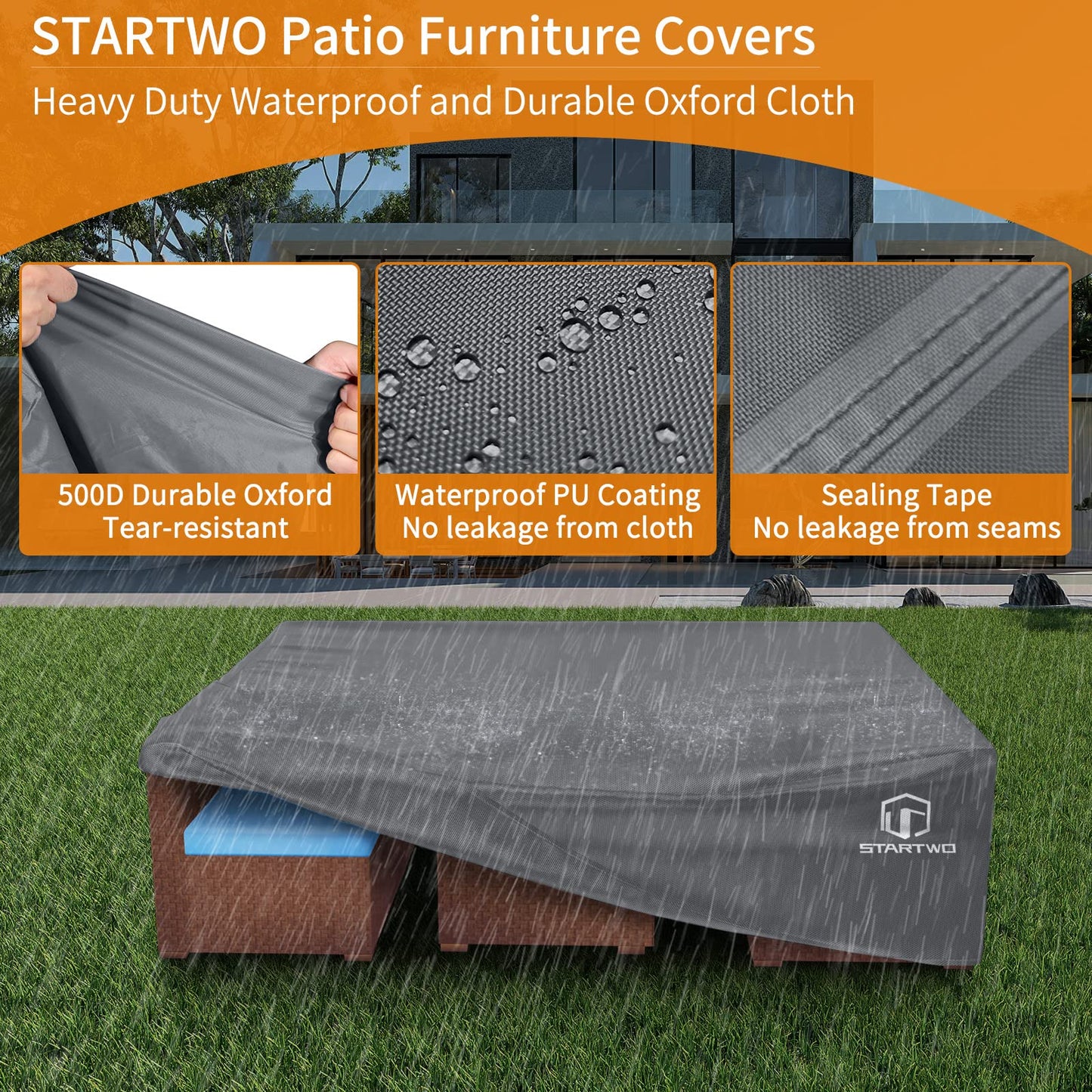 STARTWO Patio Furniture Covers, Waterproof Outdoor Furniture Covers Fits 12 Seats Table and Chairs, Outside Sectional Sofa Set, 126Lx64Dx29H