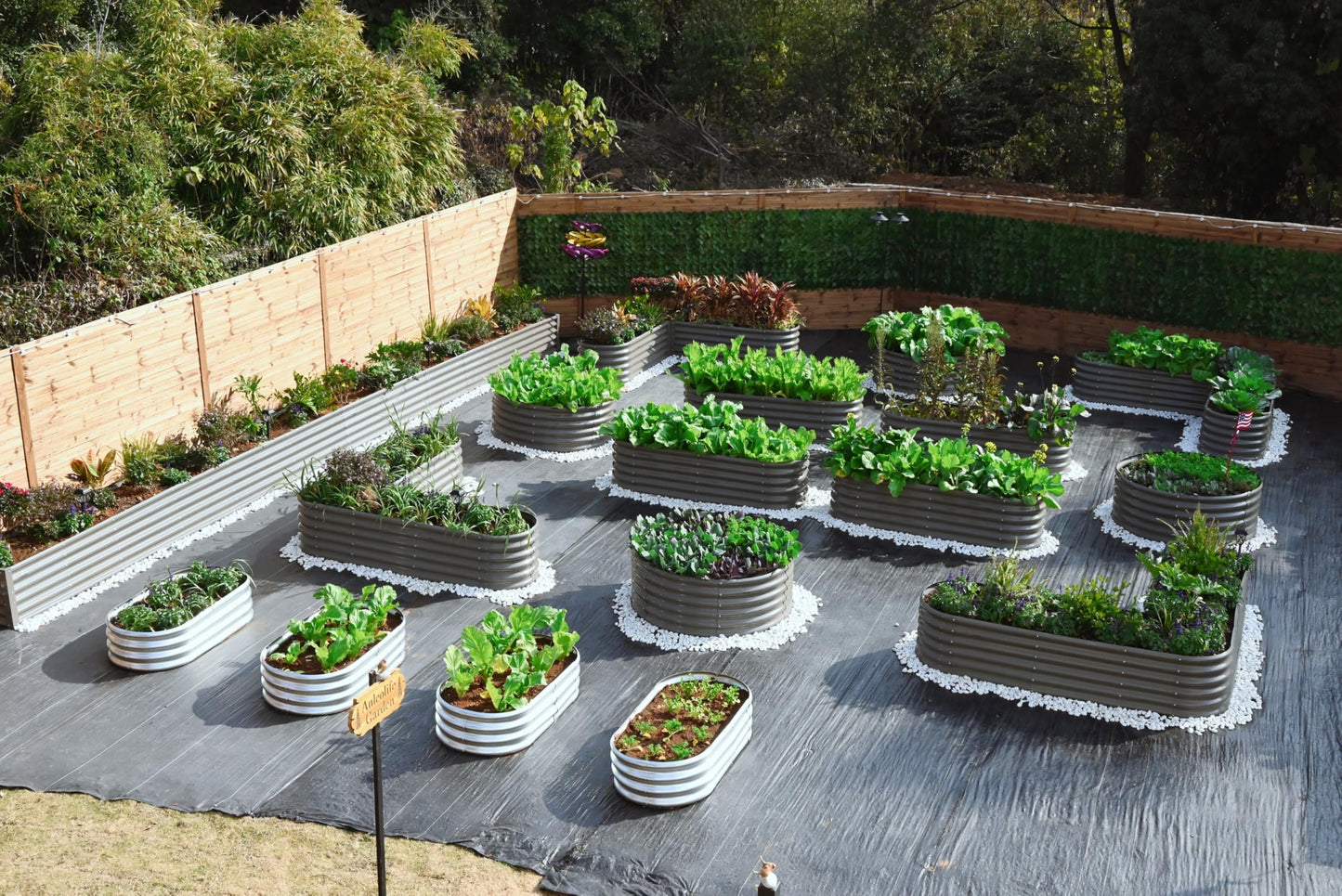 A ANLEOLIFE 12-Pack Galvanized Raised Garden Beds Outdoor, 18" Deep Modular Metal Planter Box Kit, Whole Backyard Farm Garden System with Oval Heart & Round Beds for Vegetable & Flowers, Quartz Grey