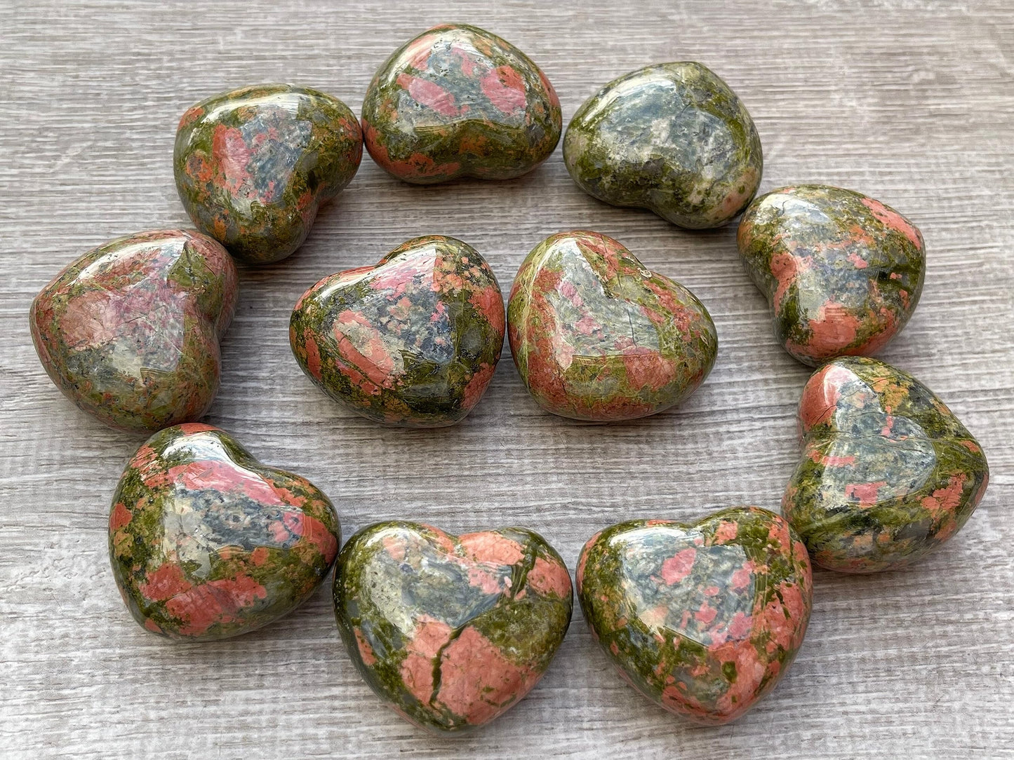 GAF TREASURES Unakite Gemstone Hearts, Polished Unakite Puffy Hearts, Unakite Crystal Palm Stone, Unakite Healing Crystal Hearts (1 Heart)