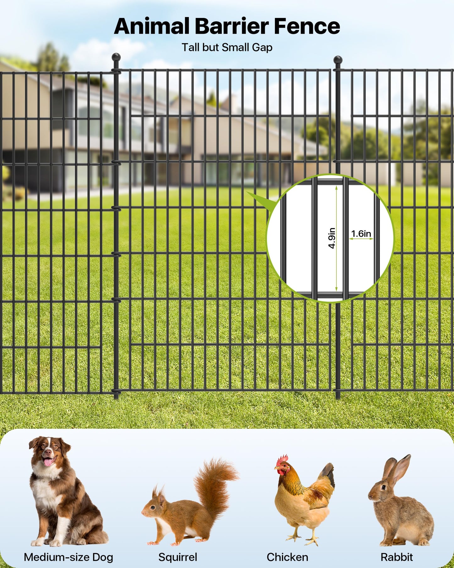 Garden Fence Animal Barrier with Gate 40in(H) x23ft(L) 10Panels Heavy Duty Metal Wire No Dig Decor Fencing,Tall Outdoor Dog Safety Fences with Stake,Temporary Edging for Yard