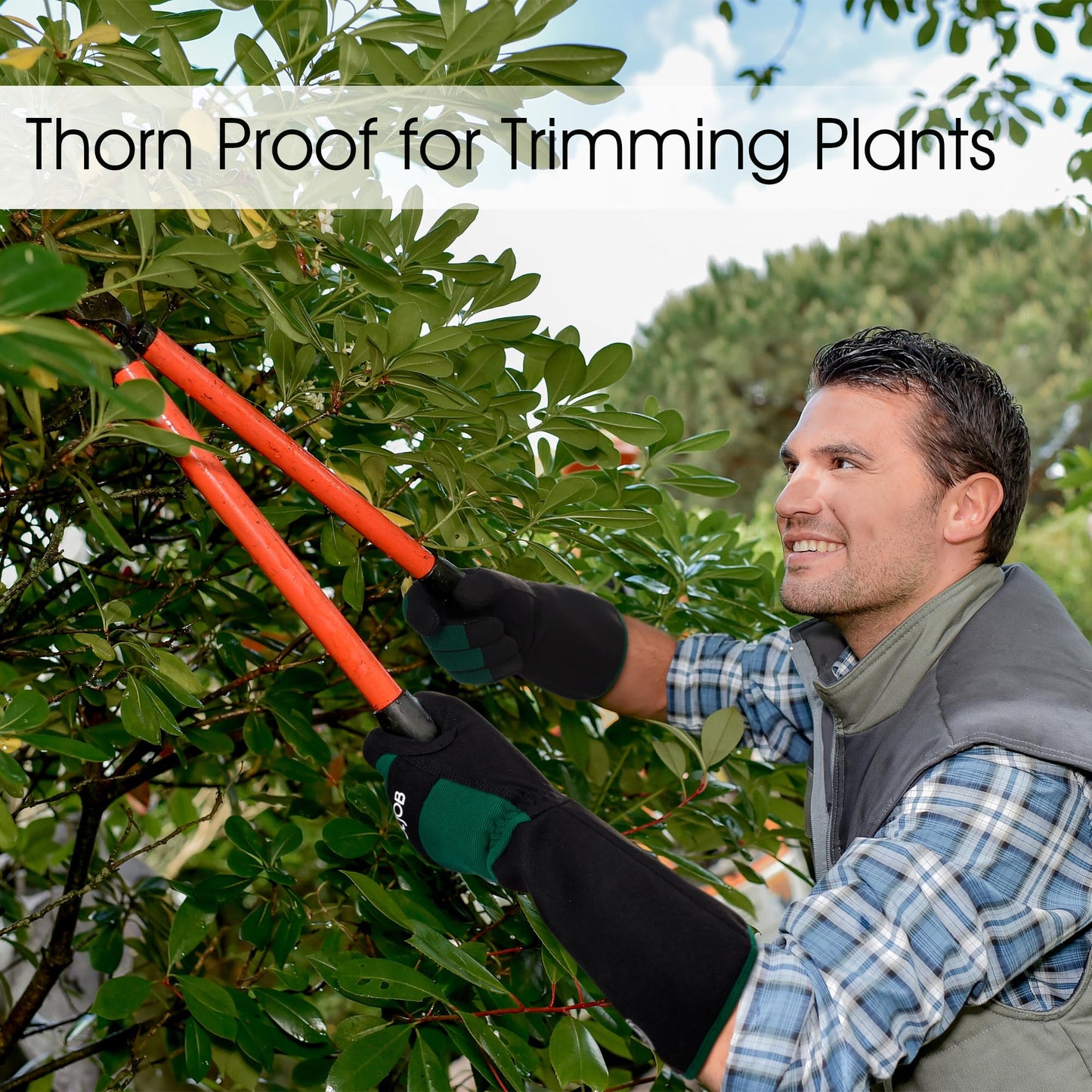 COOLJOB Thorn Proof Rose Pruning Garden Gloves for Men, Long Sleeve Padded Yard Work for Bush, Blackberry, Cactus, Heavy Duty/Puncture Resistant/Machine Washable, Large, Green