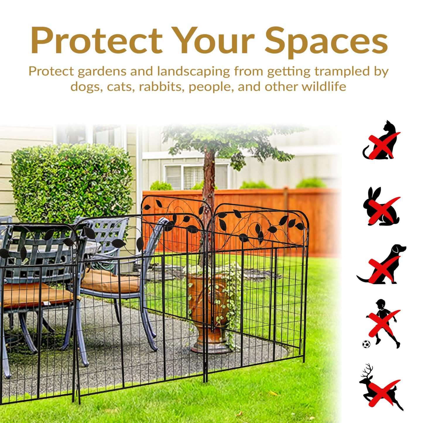 Sunnydaze Winding Vines 10-Foot 4-Piece Steel Decorative Garden Fence Panels - 30" W x 36" H Per Panel - Black