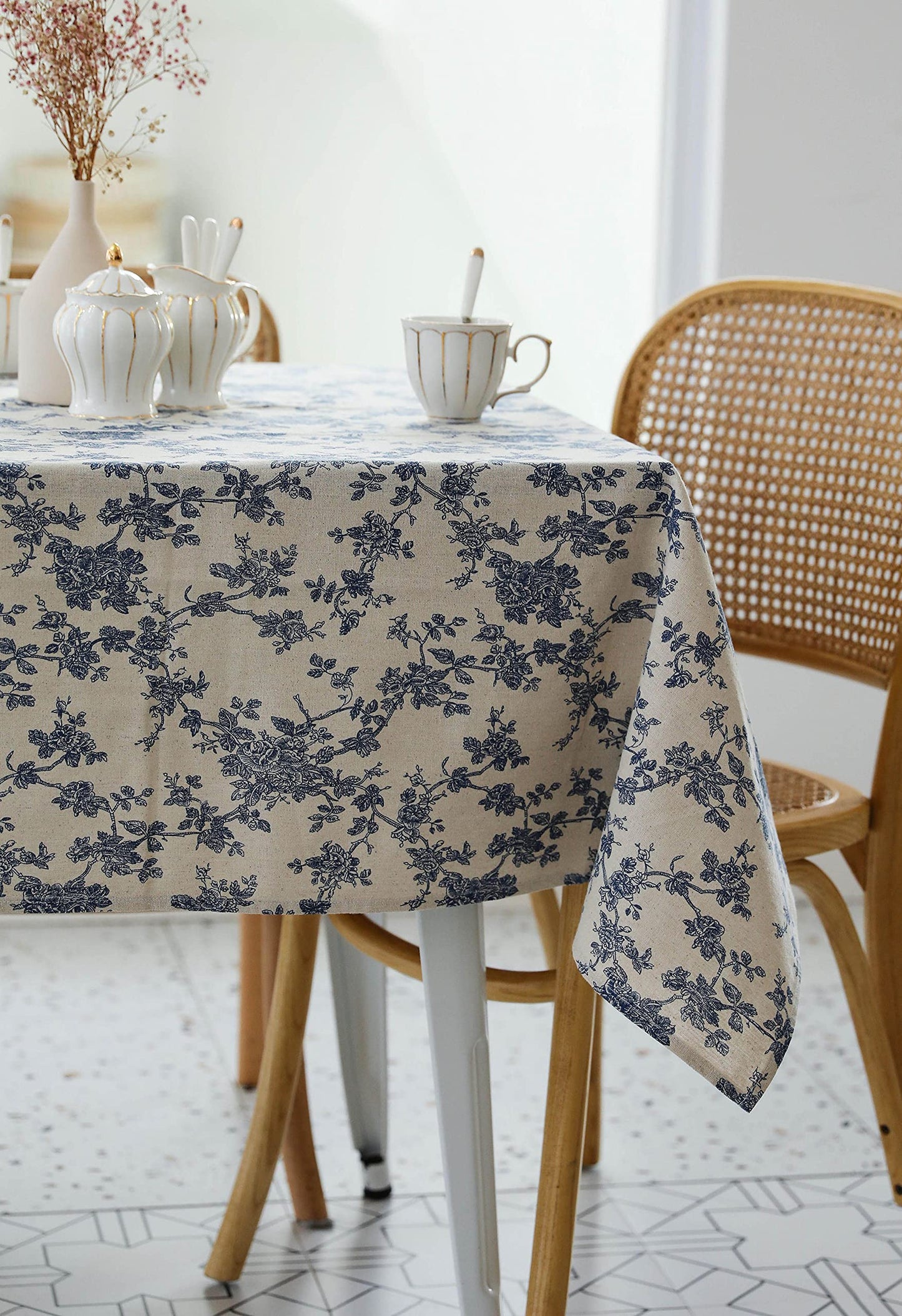 YiHomer Pastoral Rectangle Tablecloth - 60 x 120 Inch Table Cloth - Washable Table Cover with Dust-Proof Wrinkle Resistant for Restaurant, Picnic, Indoor and Outdoor Dining, Floral (Dark Blue)