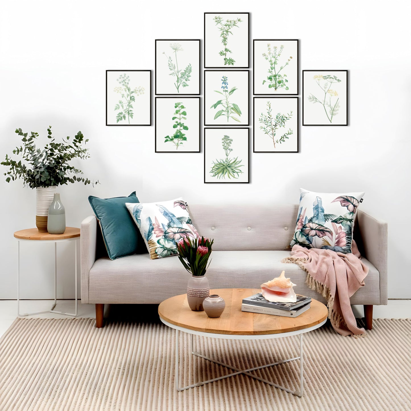 LANCHI95 botanical wall art - Minimalist Aesthetic Rose Collection, Bedroom Wall Art, Sage Green Eucalyptus Leaf Prints for Office (9pcs- 8x10in- UNFRAMED) (Botanical)