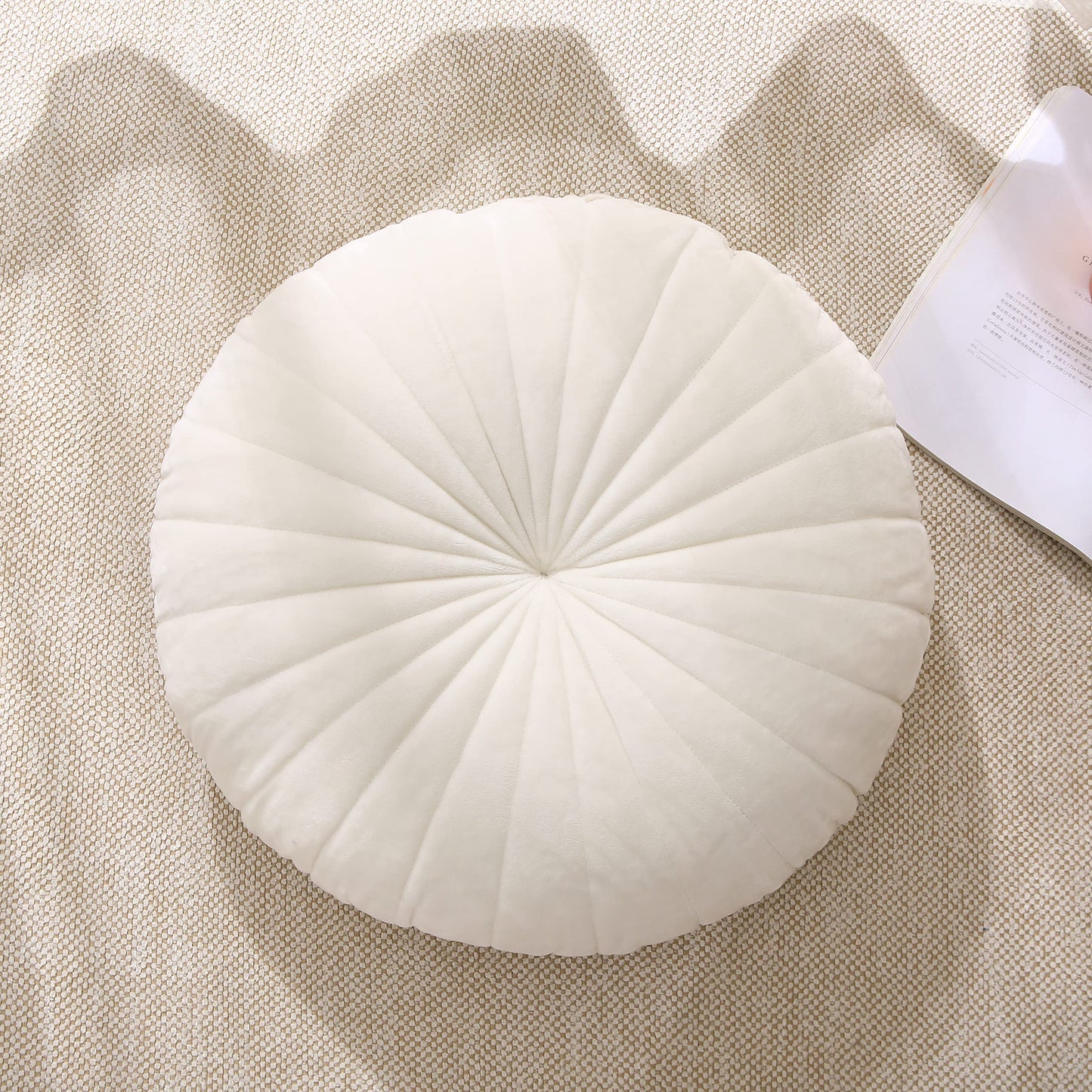 STRWARD Floor Pillow Meditation Cushion Round Large Floor Pillows Seating for Adults, Velvet Thick Floor Cushions for Yoga Living Room Balcony Outdoor Tatami（Beige）