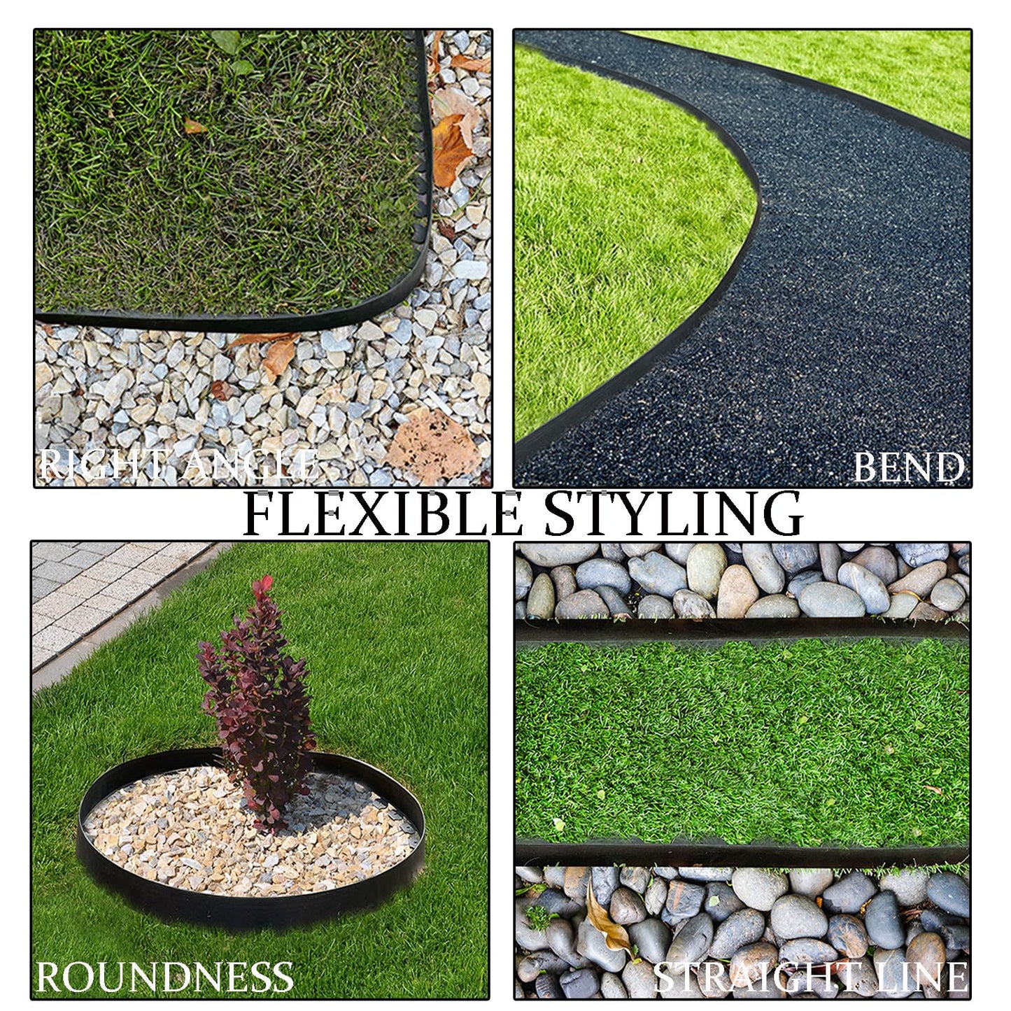 Landscape Edging 33FT, 4IN Tall Garden Edging Border with 50pcs Spikes, Plastic Lawn Edging Kit, Tool-Free Flexible Borders Edging for Garden Flower Beds Tree Surrounds Yard Pathway, Black