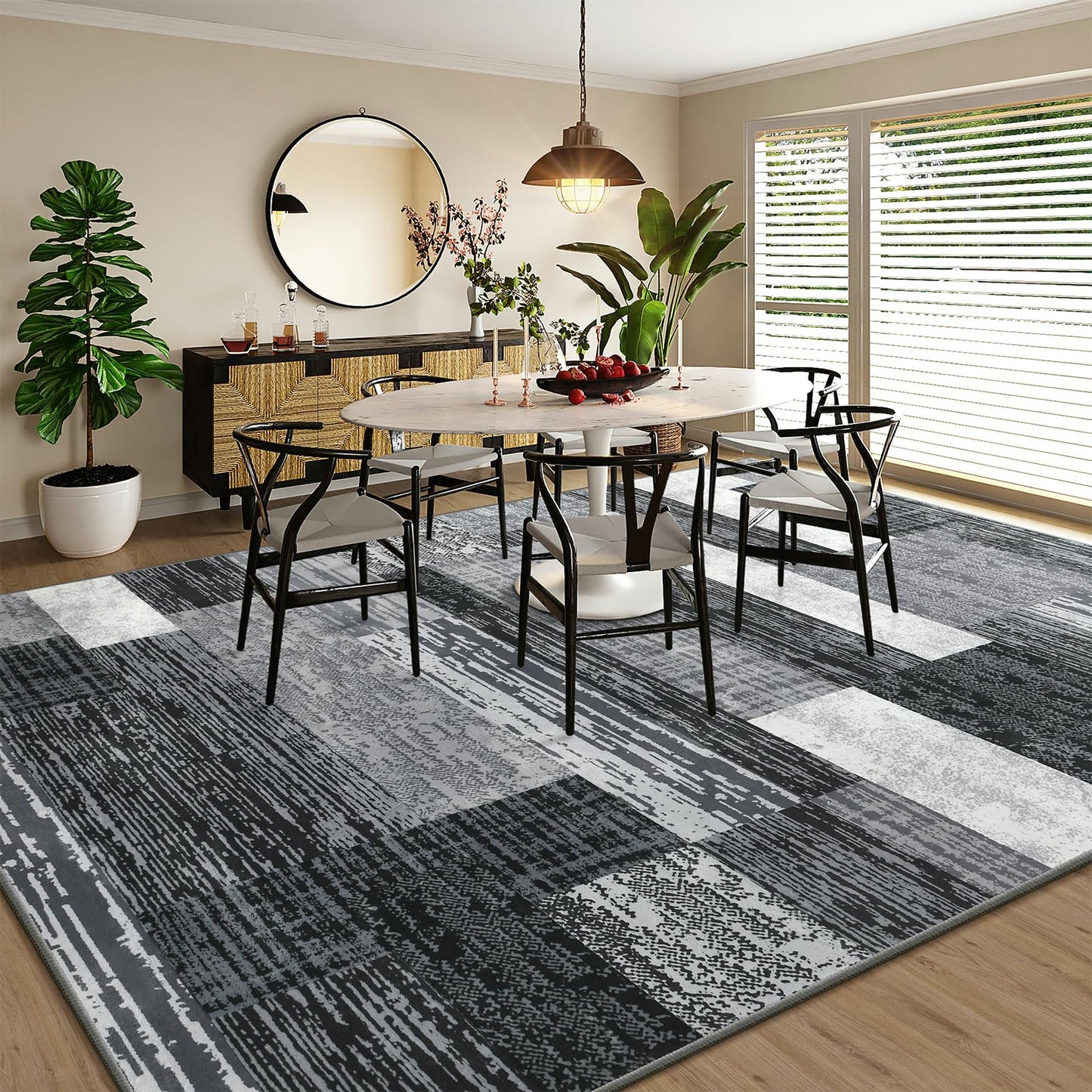 Large Area Rugs,Modern Geometric Patchwork Floor Decor for Bedroom Aesthetic Carpet, Rockwood Collection, Indoor Rugs for Living Room, Dining Room, Nursery, Office, Machine Washable Rug,6x9 Ft Grey