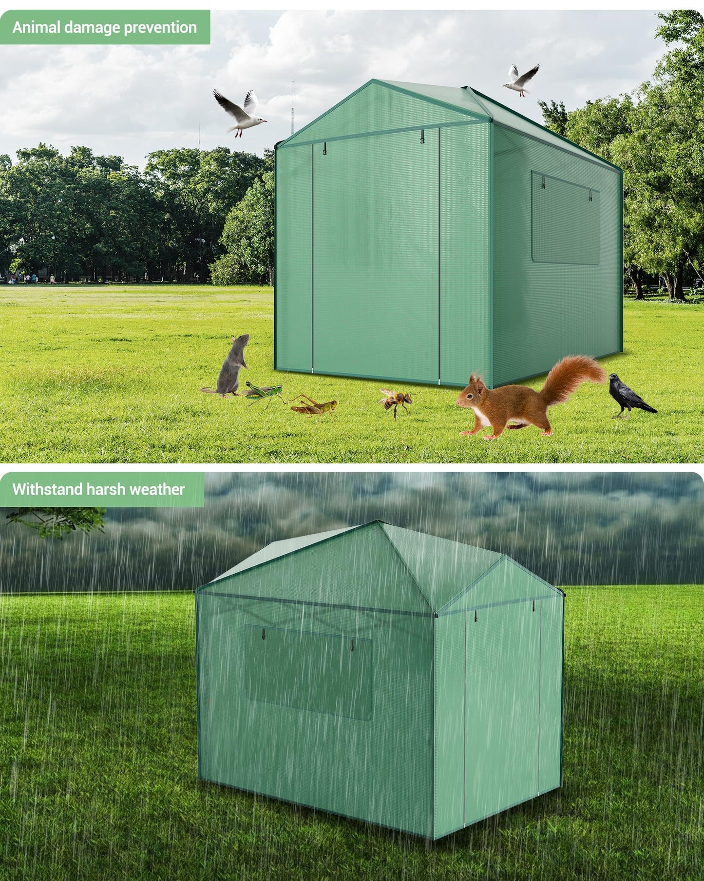 6x8 FT Pop-Up Greenhouse with Durable PE Cover, 96"x144" Large Grow Tent for All Seasons | Features Zippered Doors & Mesh Windows for Indoor/Outdoor Plants, Easy to Assemble (Green)