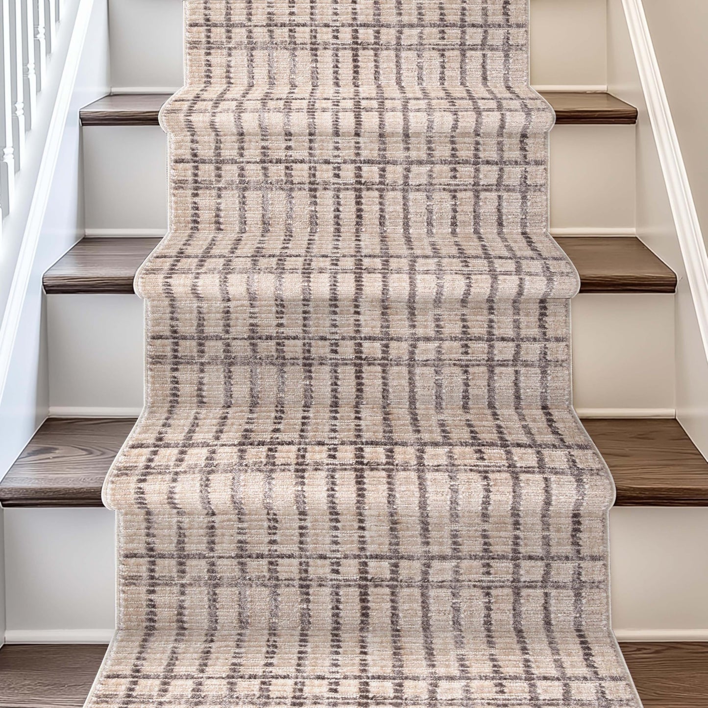 Well Woven Custom Size Hallway Stair Runner - Nordlys Skog Ivory - 27 Inches Wide x 4 Feet Long Runner (27" x 4') - Stain-Resistant, Snow Drift Slats Design, for Hallways, Kitchens, Stairs
