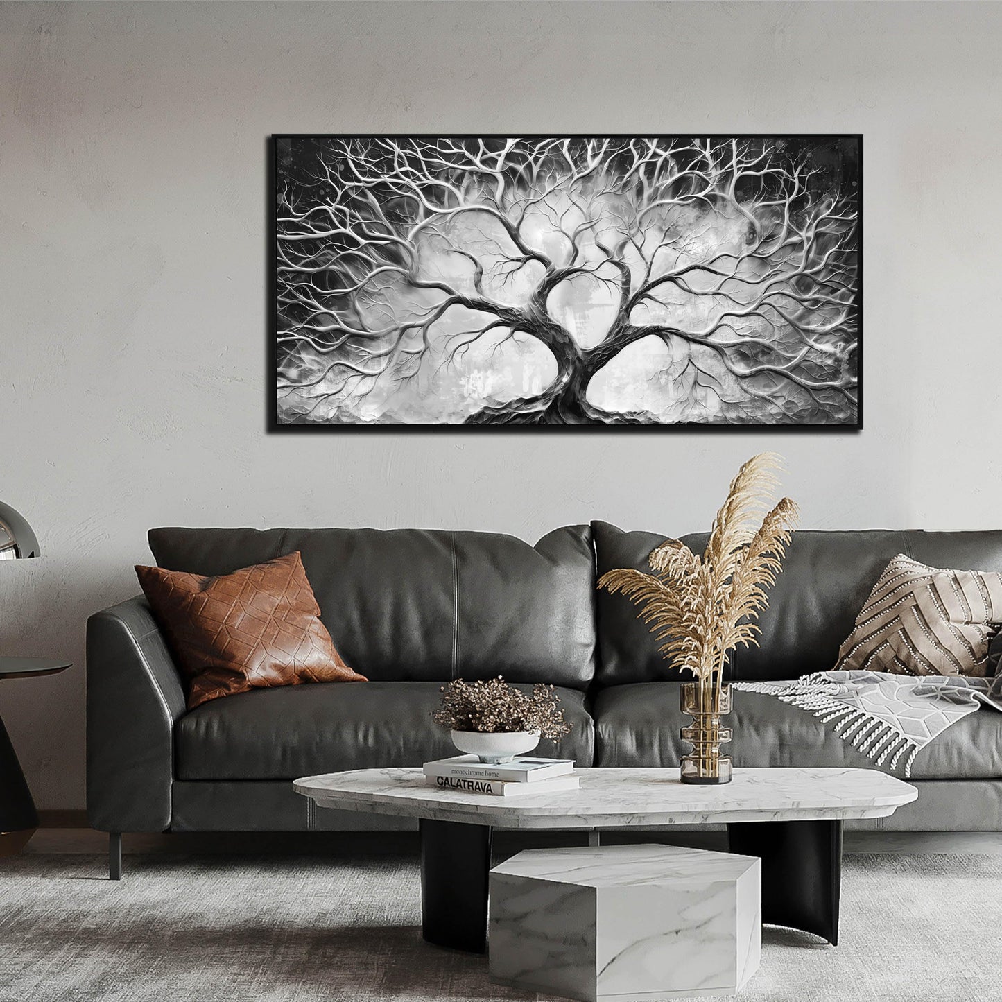 Black and White Wall Art for Bedroom - Black Framed Tree Canvas Wall Art for Living Room Size 24" x 48"