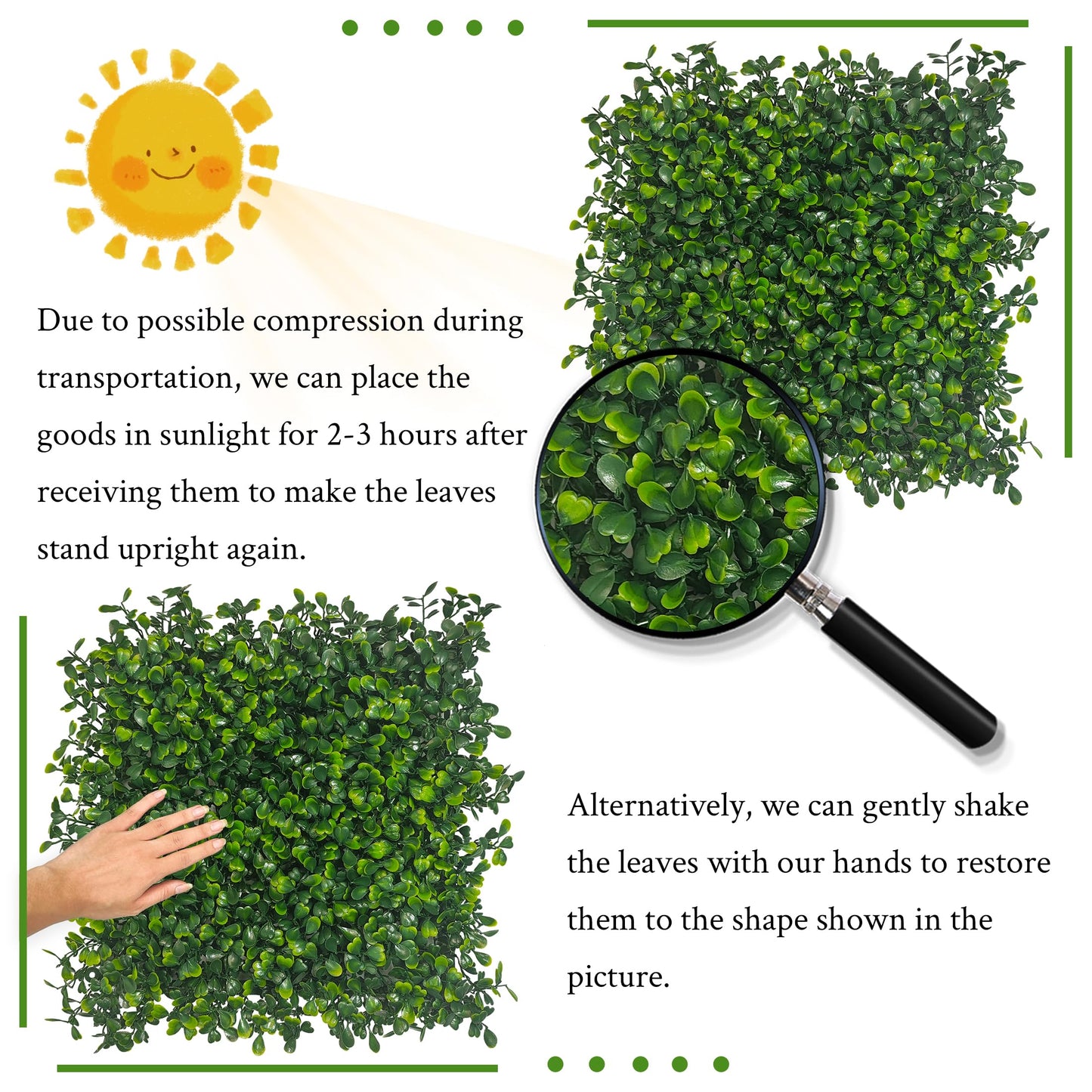 DOPGIB Artificial Grass Wall Panel,10"x 10"(12P) 4-Layer Leaf UV-Anti Greenery Faux Boxwood for Indoor,Outdoor Patio Balcony Privacy & Ivy Fence Covering Privacy, Garden, Backyard Wall Backdrop Decor