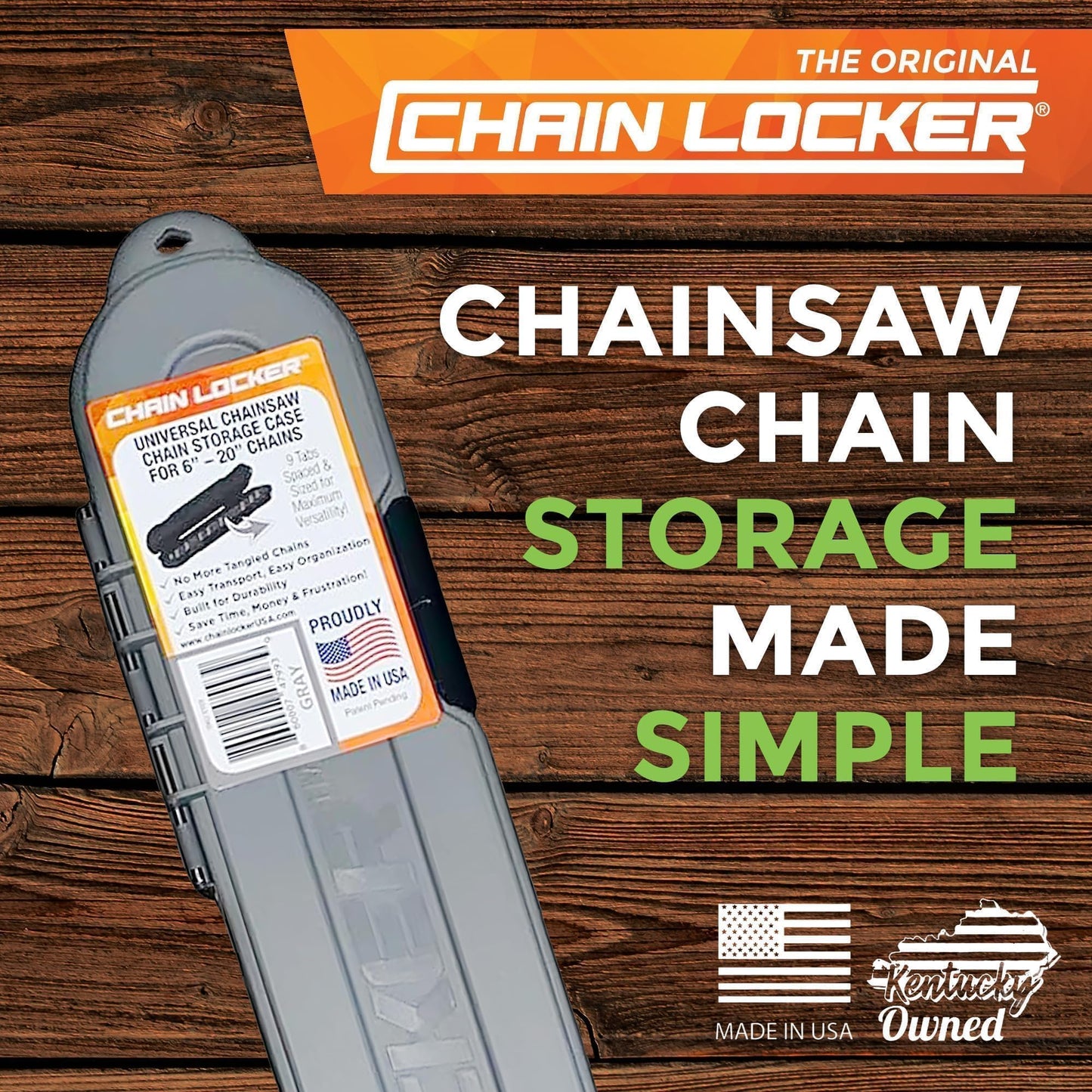 Original Chainsaw Chain Storage - Universal Portable Saw Chain Holder Case For all Chains up to 20” Inch Blades - Can Stack 2 Inches Deep, Fits a Minimum of 8 Chains, Made in USA - Gray