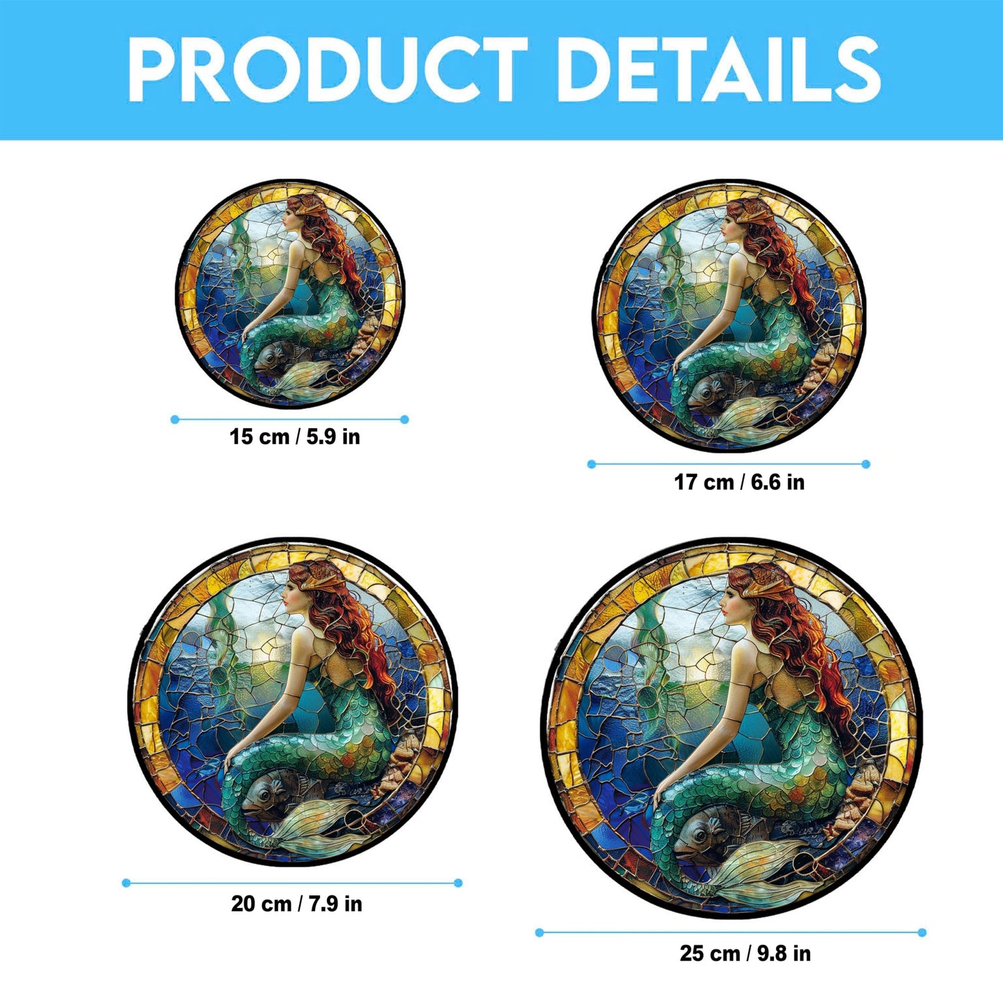 365CUSGIFTS Mermaid Stained Glass Window Hanging Sun Catcher Halloween Haning Ornament Decoration Christmas Birthday Gifts for Lover and Friends
