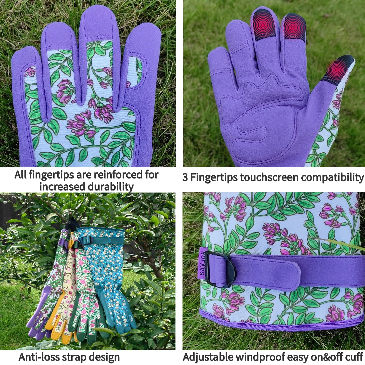 MSUPSAV Durable Gardening Garden Gloves,Long Puncture Resistance Rose Cactus Gauntlet Work Glove,Gifts for Women,Medium,Purple
